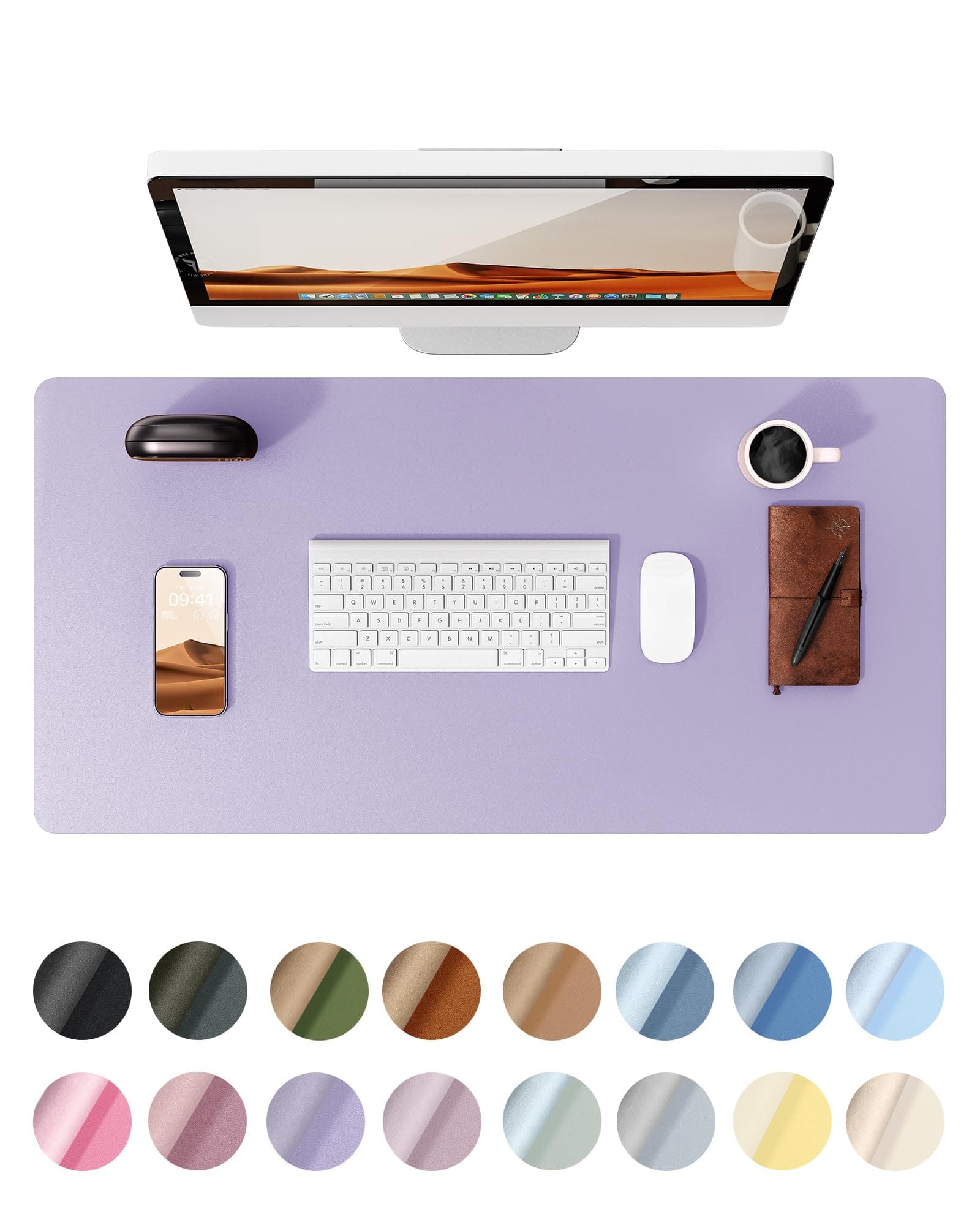 YSAGi Leather Desk Protector, Office Mat, Large Mouse Mat, Non-Slip PU Leather Blotter, Laptop Desk, Waterproof Writing Pad for Office and Home (Light Purple, 35.4" x 17")