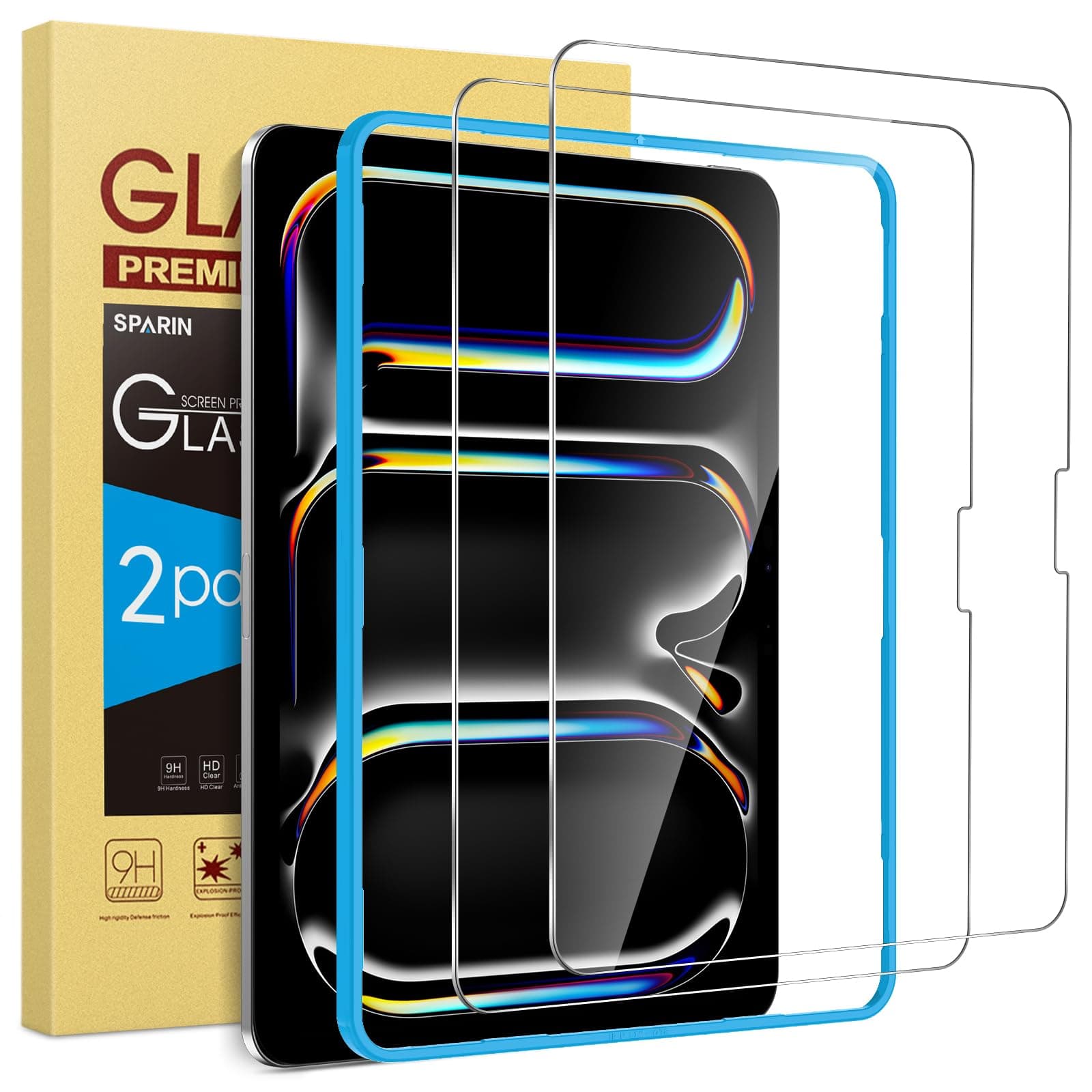 SPARIN Screen Protector for iPad Pro 11 Inch 2024 M4 (5th Generation), 2 Pack Tempered Glass Film Guard for iPad Pro 11, Alignment frame, Case Friendly, Apple Pencil Pro Compatible