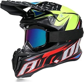 Motocross Helmet with Goggles Dual Sport Motorcycle Full Face Off Road Helmet DOT/ECE Approved MX MTB BMX ATV Off-Road Street Dirt Bike Downhill Enduro Helmet for Adult Men Women Matte Red,XXL