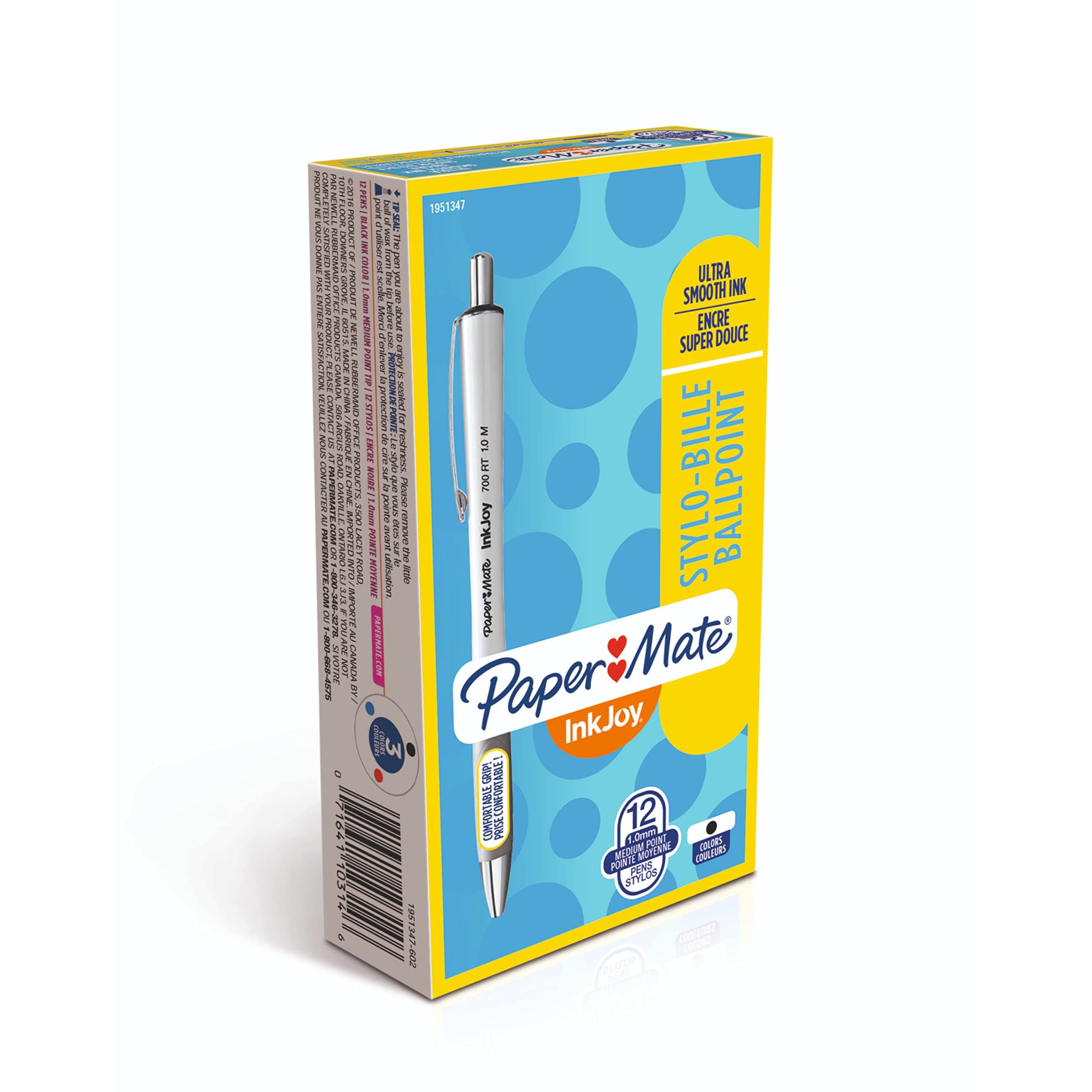 Paper Mate InkJoy 700RT Retractable Ballpoint Pens, Medium Point, White Barrel, Black Ink, 12 Count - Office Supplies, Journaling, Writing Essentials