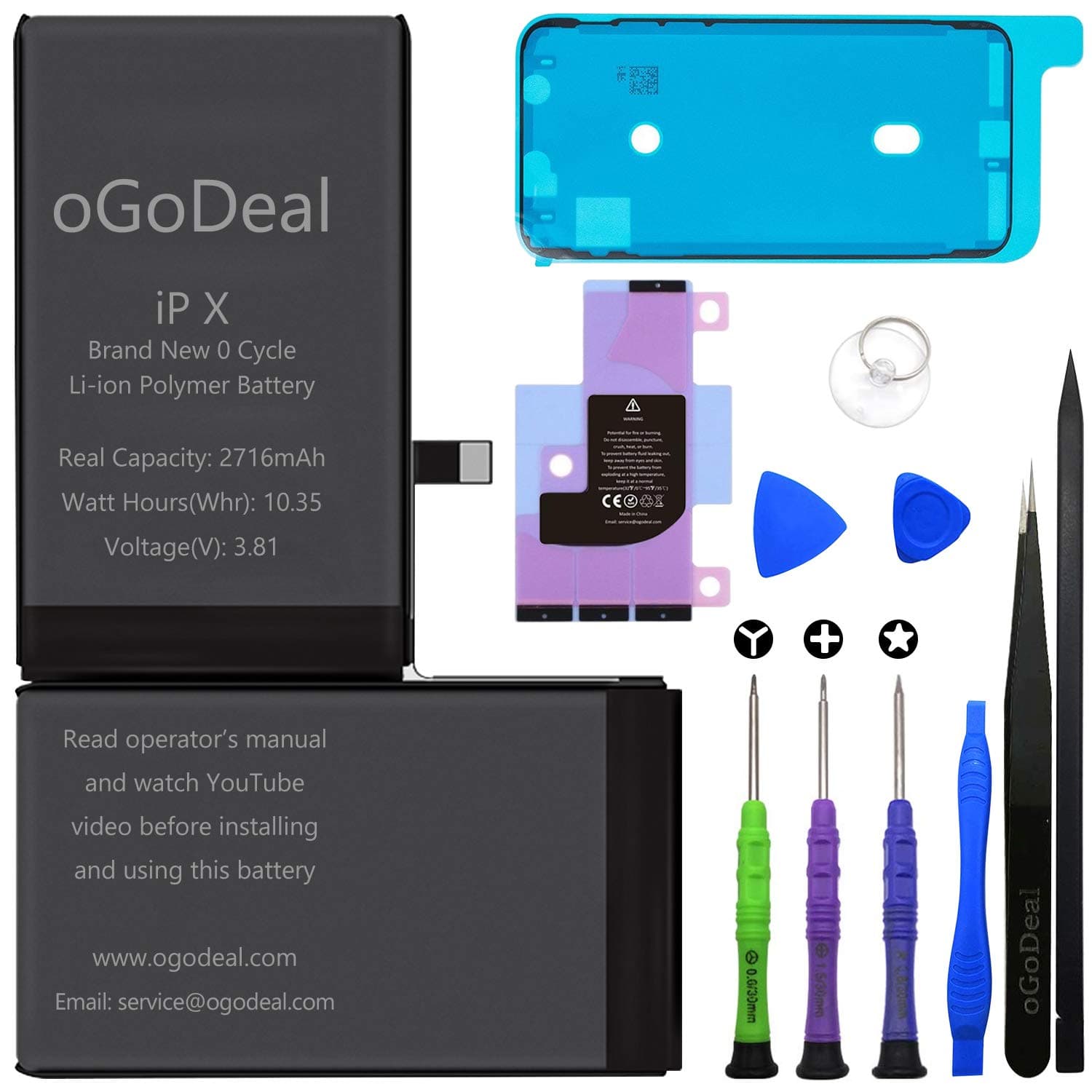 oGoDeal Battery Replacement Compatible for iPhone X Battery 2716Mah Offical Capacity