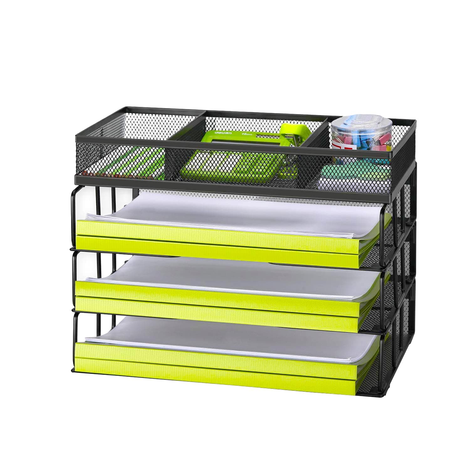 Reliatronic Mesh Office Desk Organizer, Stackable File Letter Tray Organizer Perfect for Home Office, Black