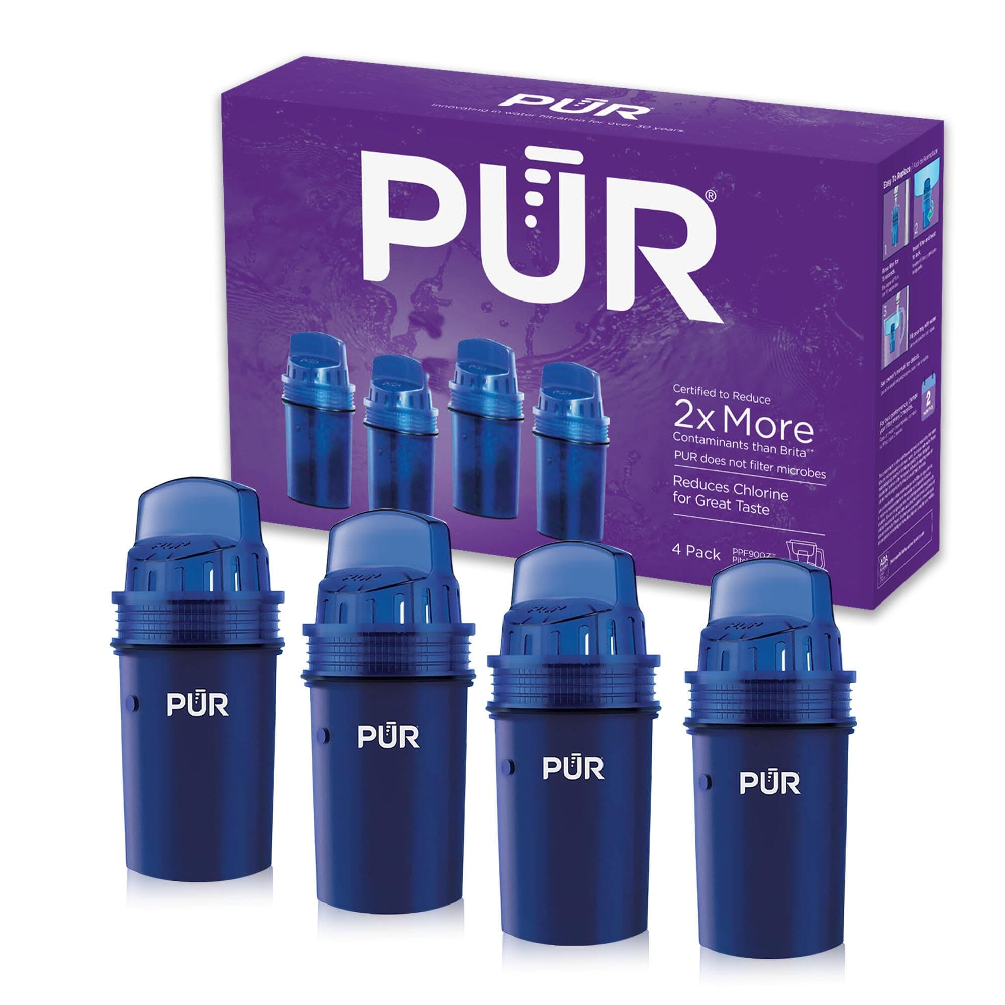 Water Pitcher Replacement Filter (Pack of 4), Blue – Compatible with all PUR Pitcher and Dispenser Filtration Systems, PPF900Z
