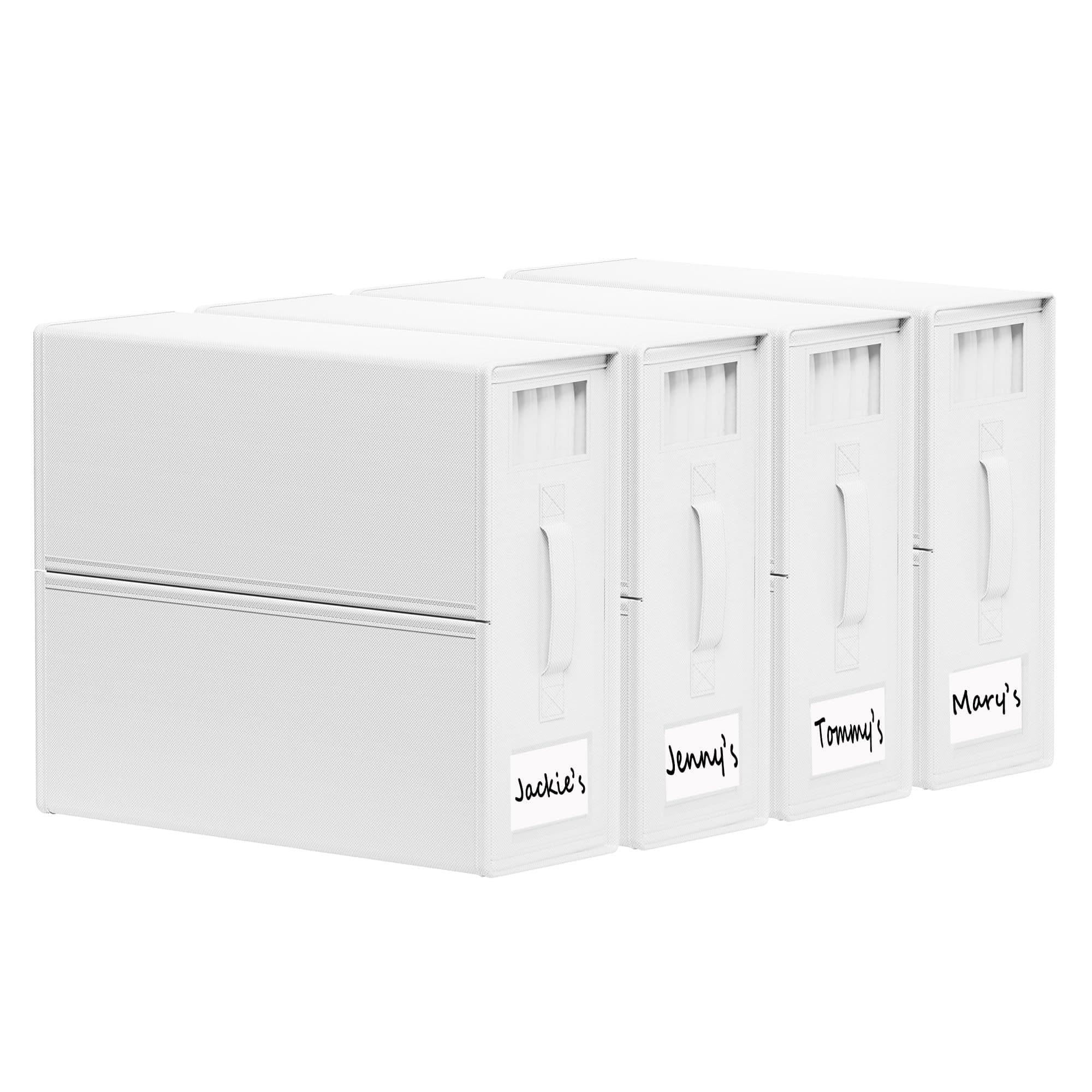 SheetCube Bed Sheet Organizers and Storage 4 Pack, Foldable Linen Closet Organizer with Window and Label, Bedding Folder Storage Box Container for Blanket, Duvet Cover Set, Bed Sheet Set - White