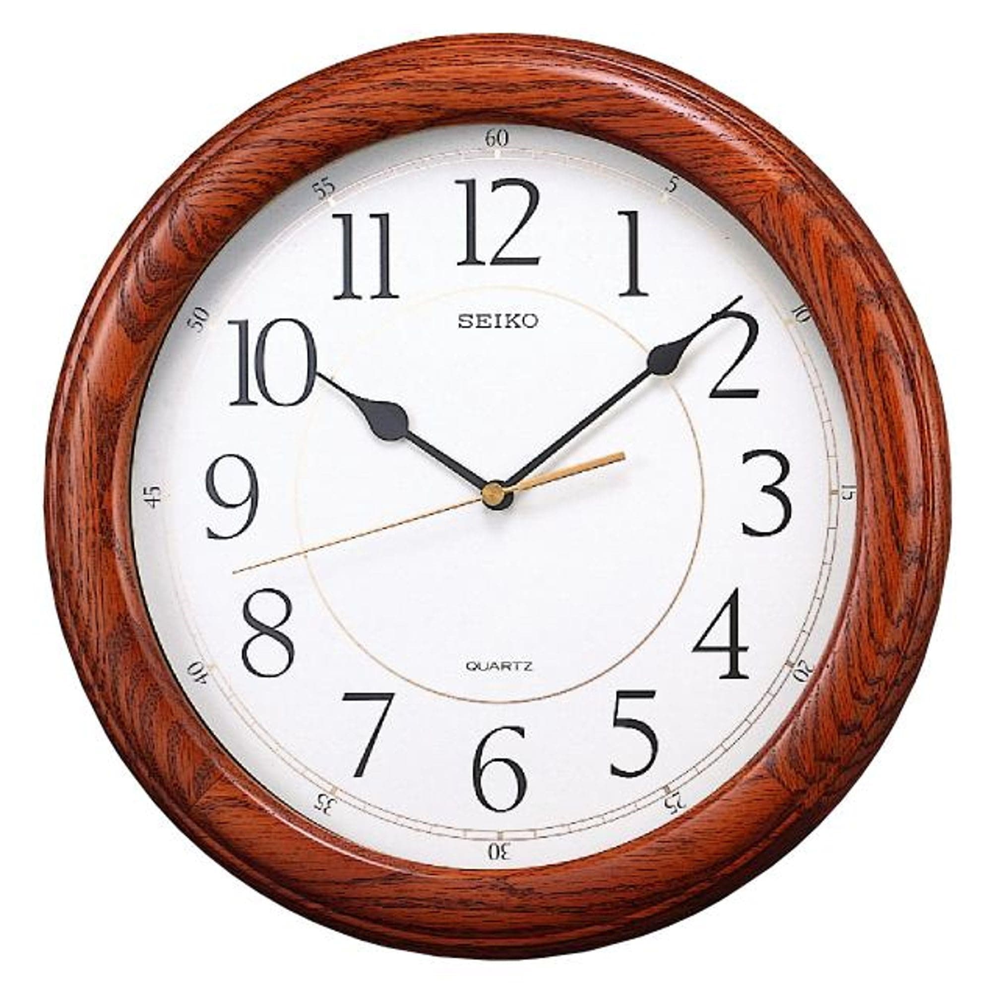 Seiko Wall Clock Quiet Sweep Second Hand Dark Brown Solid Oak Case, One Size