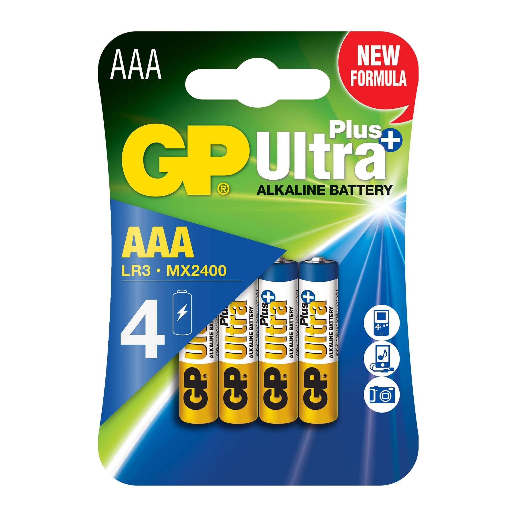 GPBatteries AAA Ultra Plus Alkaline Battery - Chrome/Black/Red (Pack of 4)