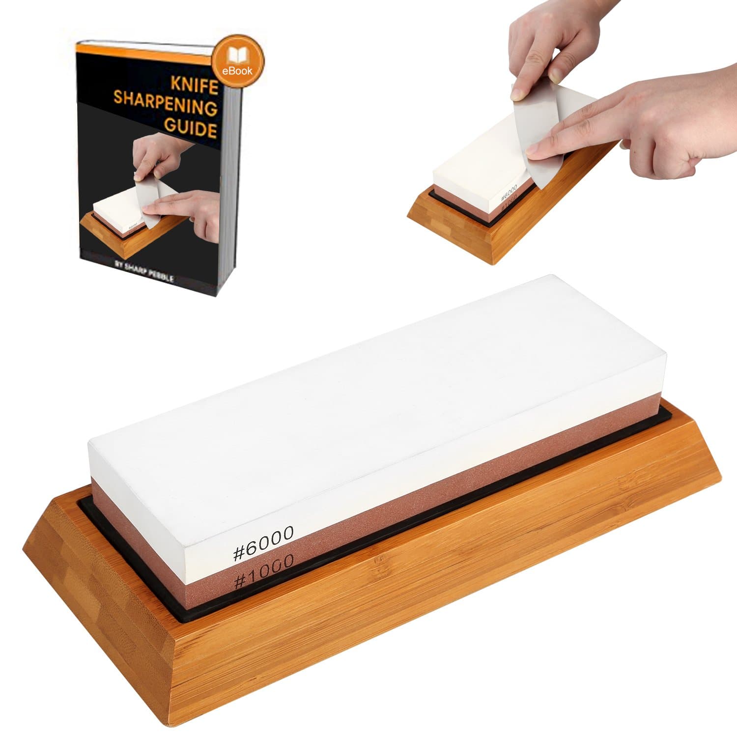 MayPal Knife Sharpening Stone Kits,Whetstone 1000/6000 Two-Sided Knife Sharpener, Whetstone Knife with Non-Slip Silicone Base Holder and Bamboo Base