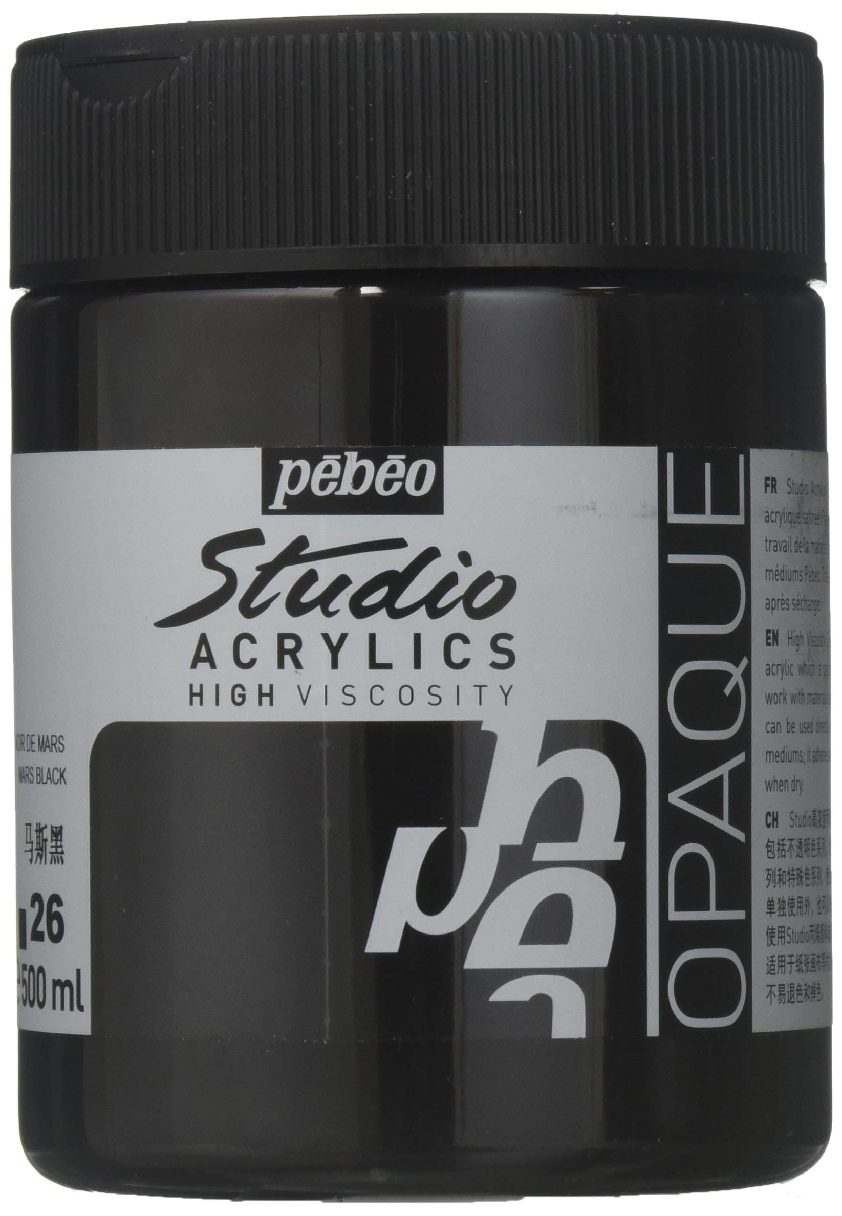 Studio Acrylics 500ml Paint, 500 ml Jars, Mars Black