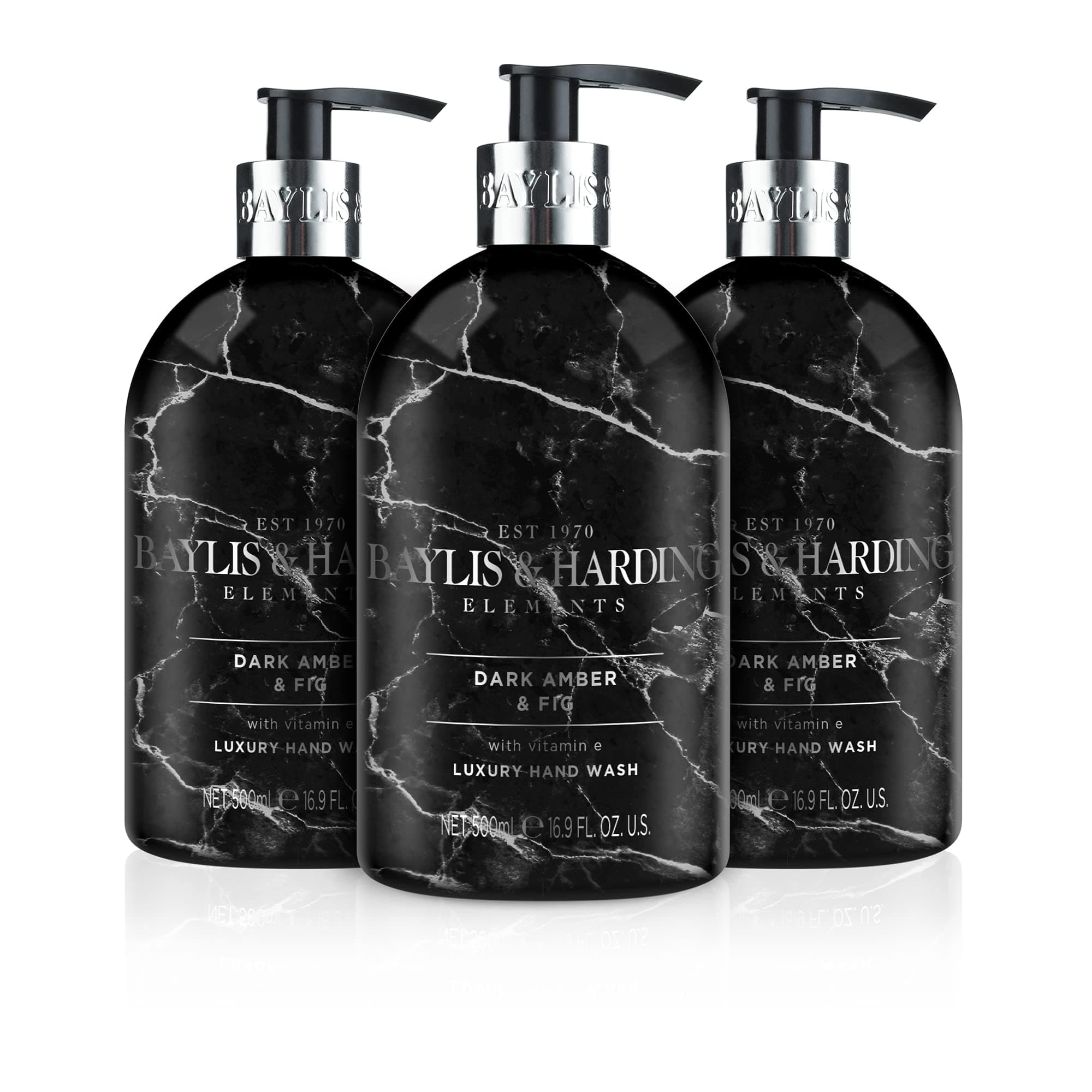 Baylis & Harding Elements Dark Amber & Fig Hand Wash, 500ml (Pack of 3) | Vegan| Enriched in Vitamin E | Nourishing, Hydrating & Moisturising Formula | Paraben Free