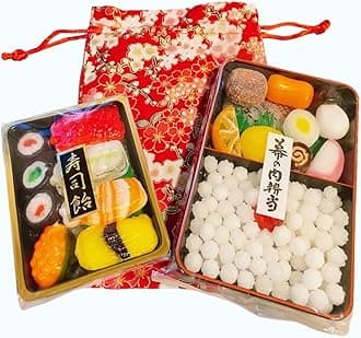 Sushi and Bento Candy Japanese Souvenirs for Foreigners with Japanese Pattern Bag (Sushi and Bento)