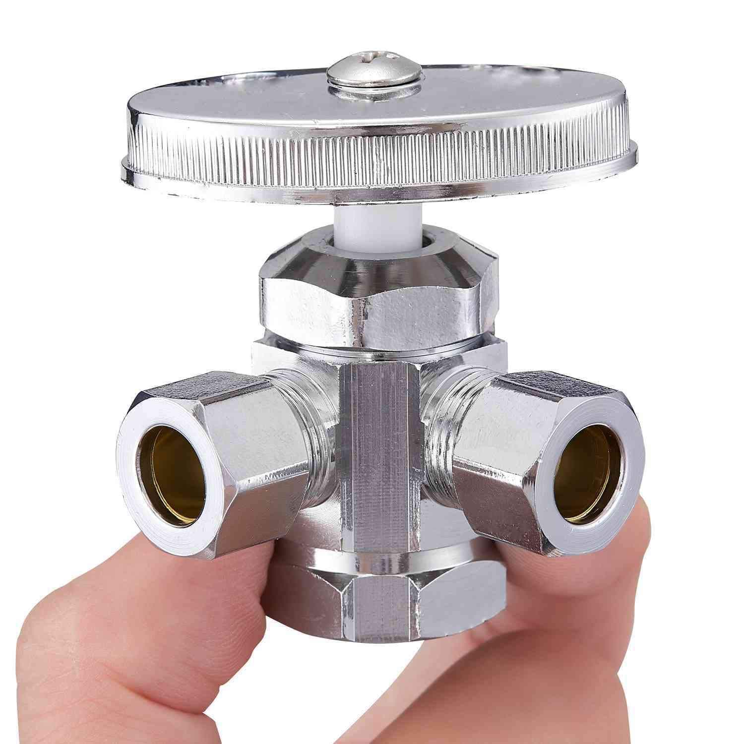 Chrome Plated Heavy Duty Brass 3-way 360 Angle Stop Valve, 1/2"FIP Inlet x 3/8"OD Compression x 3/8"OD Compression Dual Outlet Valve