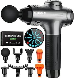 RAEMAO Massage Gun, Handheld Electric Deep Tissue Muscle Massager for Athletes for Pain Relief Attaching 8 Replacement Heads, Percussion Massager with 10 Speeds, Father's Day Gifts, GreyCarbonfree Certified