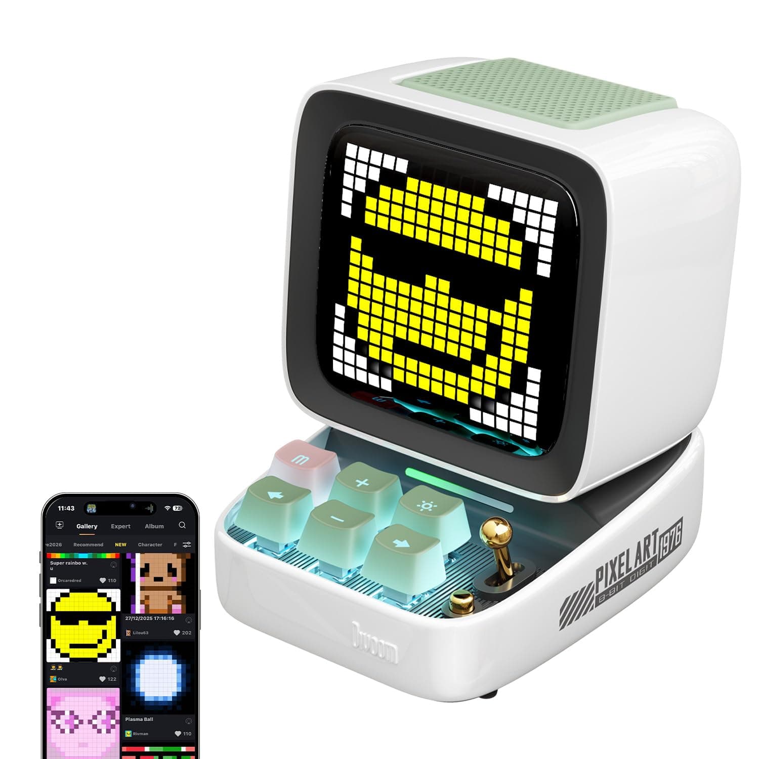 Ditoo Portable Bluetooth Speaker with Retro Pixel Screen, Smartphone App Control/RGB Backlit Mechanical Keyboards (White)