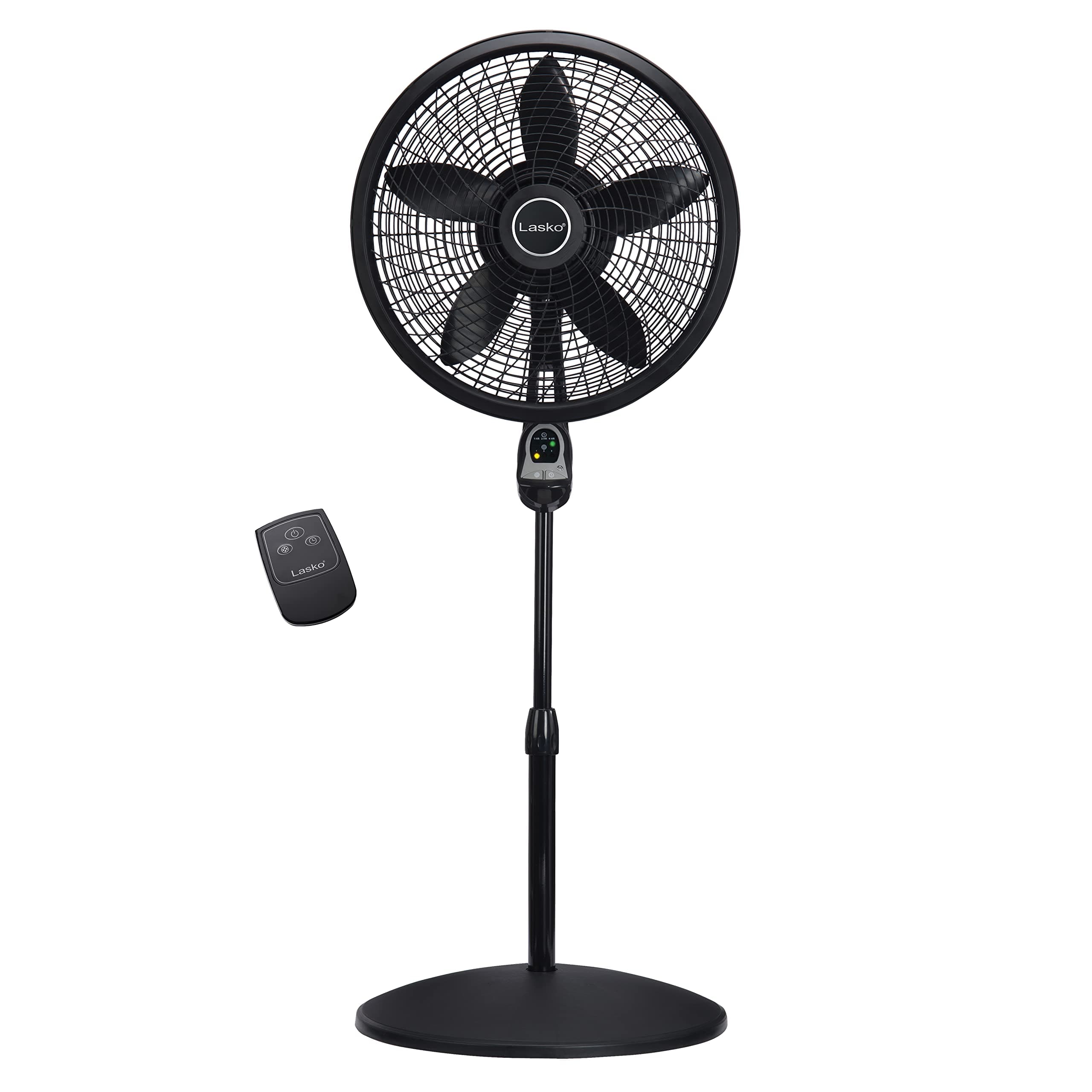 Lasko Oscillating Cyclone Pedestal Fan, Adjustable Height, Timer, Remote Control, 3 Speeds, for Bedroom, Living Room, Home Office, 18", Black, 1843