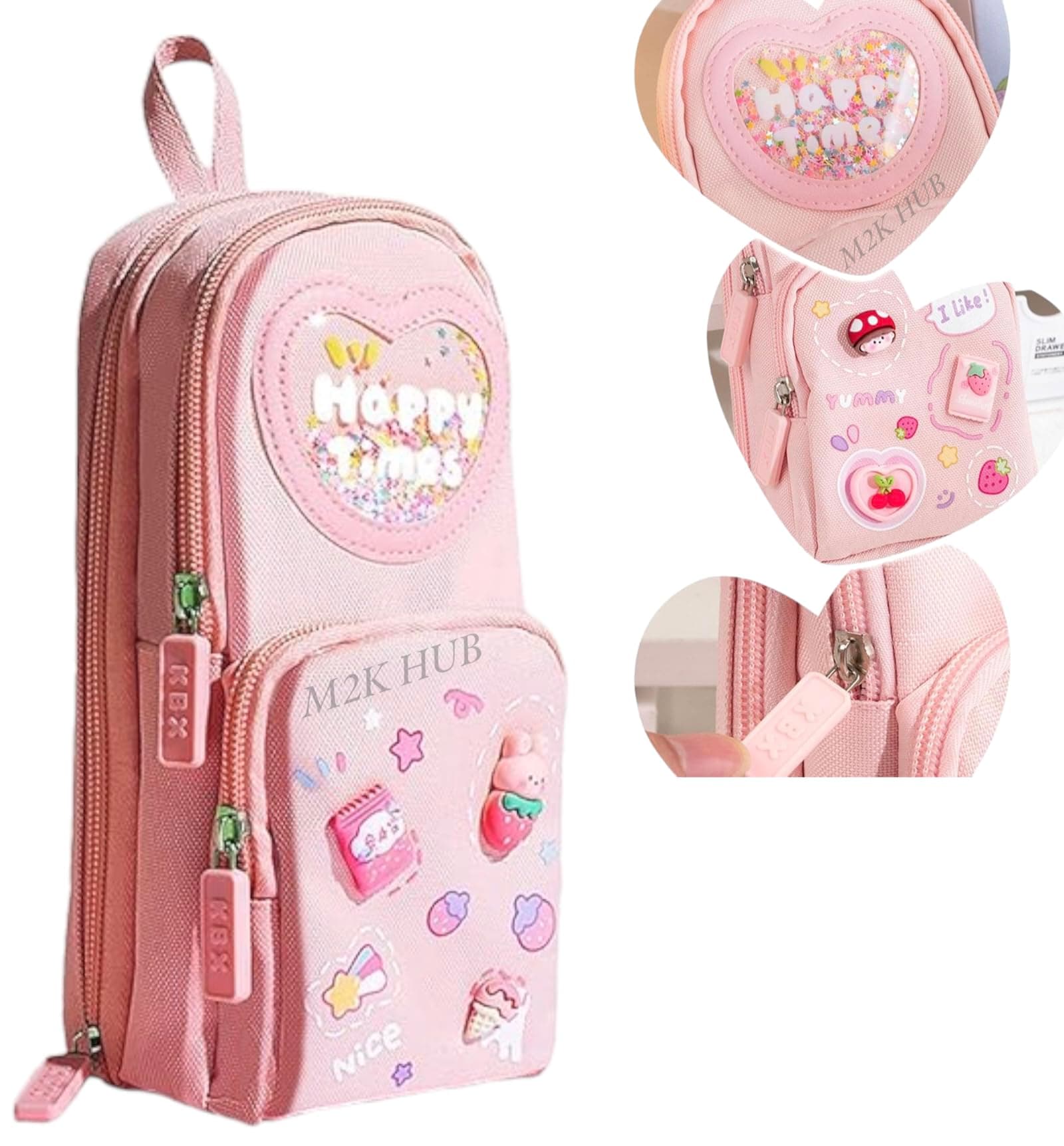 Polyester Stylish Pencil Case 6 Layer with 3 Compartment Large Capacity Pen Pencil Pouch Multifunctional Pouch for School Kids Cute Stationary Gift for Child (Mulitilocor), Peach