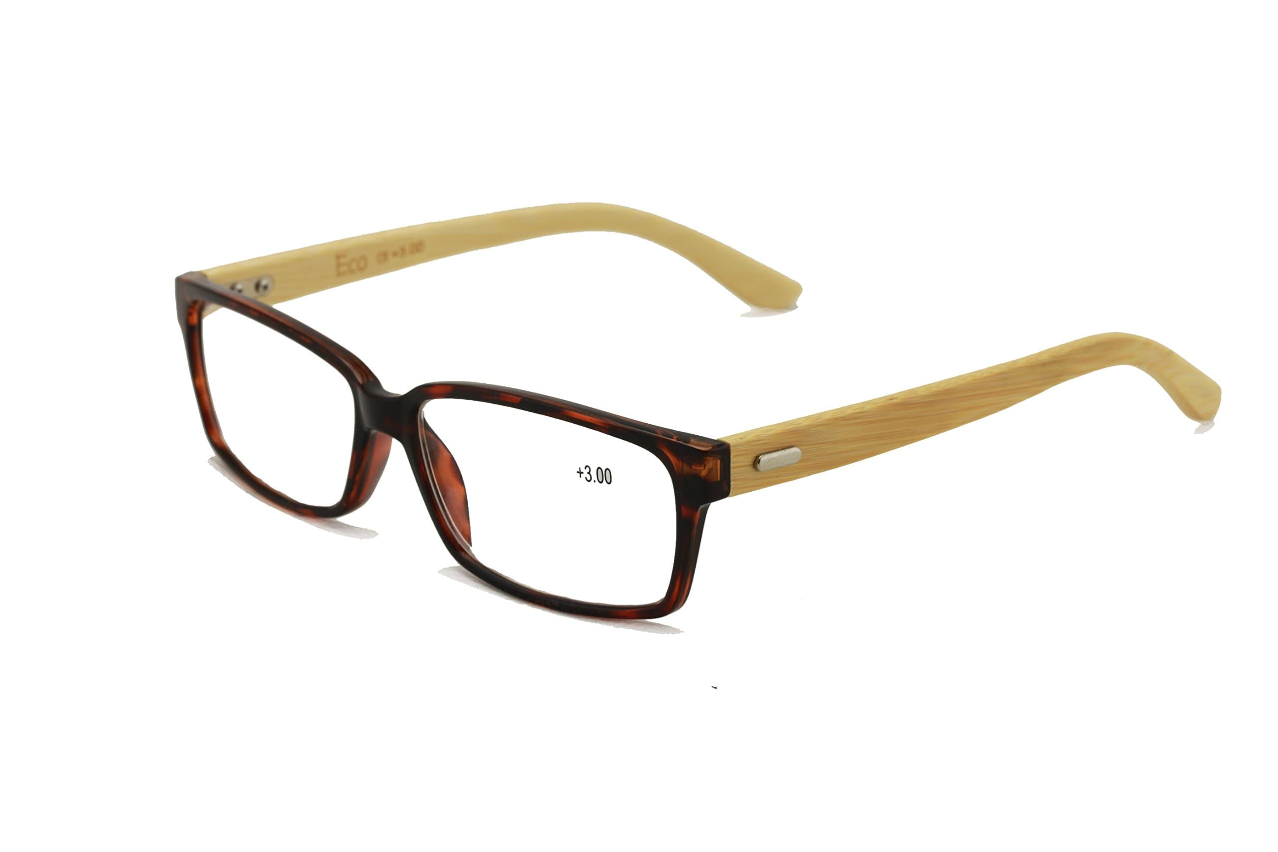Vision World Genuine Bamboo Rectangular Reading Glasses Men Women Readers (Tortoise, 2 x)
