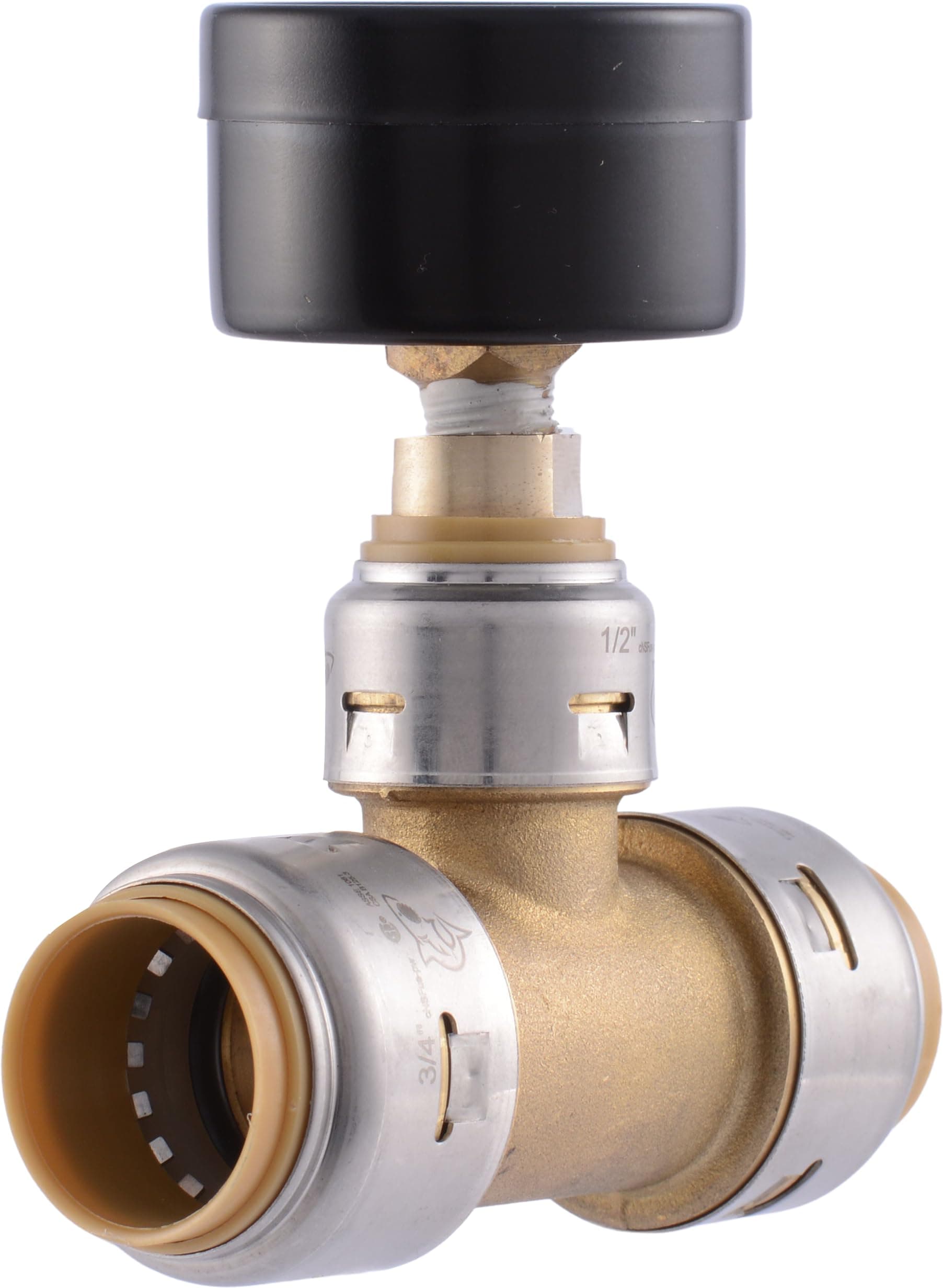 SharkBite Max 3/4 in. Pressure Gauge Tee, Push to Connect Brass Plumbing Fitting, PEX Pipe, Copper, CPVC, PE-RT, HDPE, UR24438