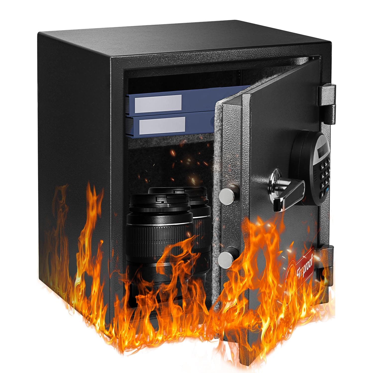 1.6 Cubic Feet Fireproof Safe Box, Fireproof Home Safe for Money, Jewelry, Documents and Valuables W/Digital Keypad, Alarm System, Removable Shelf, Home and Office Use Document Box