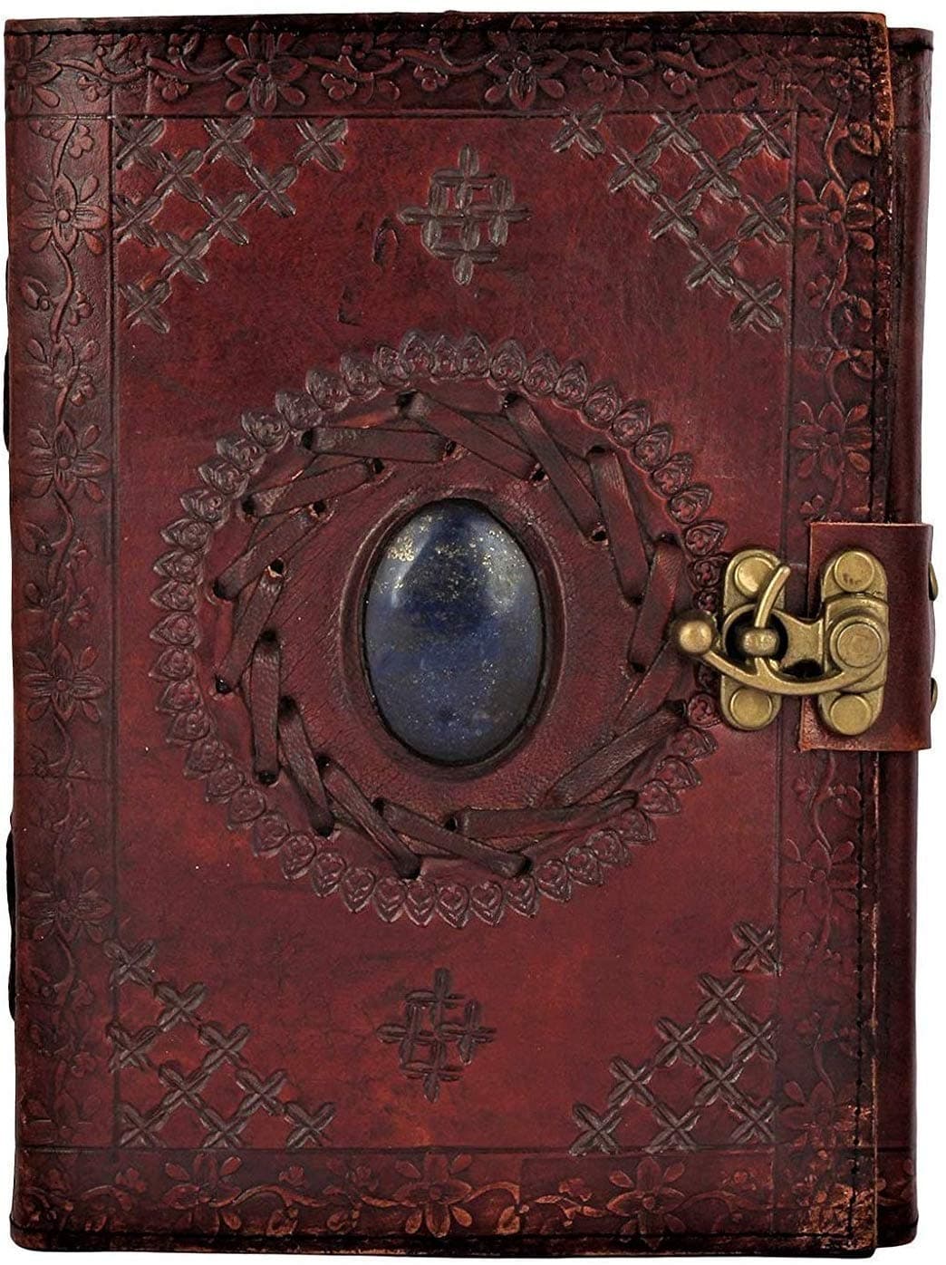 OVERDOSE LJ BROWN with Stone Journal Lock - Handmade Journal For Students Office & Gift Usage Bound leather Journal for men & women | Sketchbook| Notebook Diary - 6" x 8" inches | 15 x 20 cm