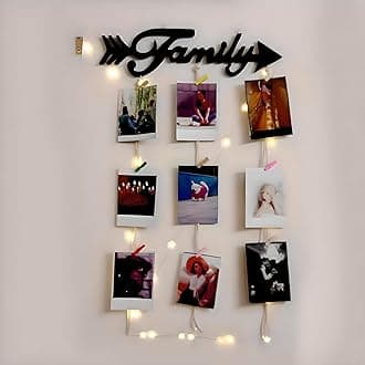 VAH Wooden Photo Frame with LED Light - photo wall hanging, memories, hanging photo frames for wall decoration, moments, photos for walls decoration, photo frames for wall-decoration with light (Family arow with light)