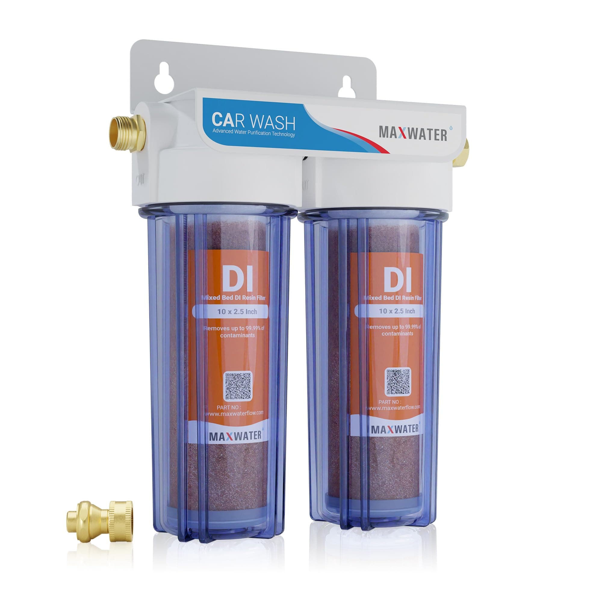 Max Water 2 Stage Deionized Spot Free Car Rinse Unit, Premium Water Deionizer for Spotless Car Wash Water System, RV and Motorcycle, No Towel Drying - 2 DI Filters with 45-80 PSI & 3/4" Inlet/Outlet