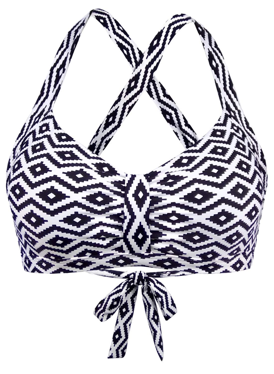 Women's Retro Printed Adjustable Thick Straps Cross Back Push Up Vintage Bikini Swimsuit Tops Only