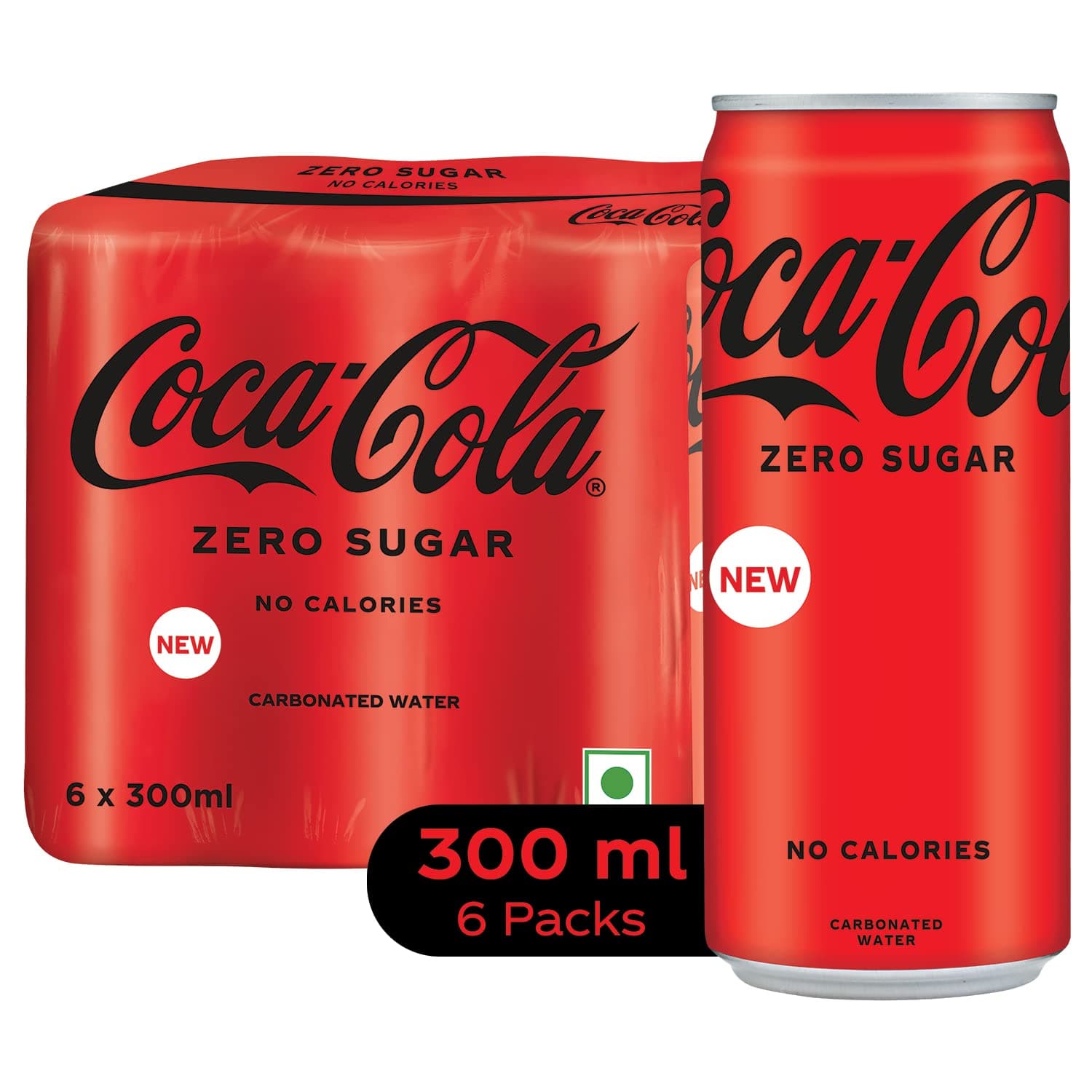 Coca-Cola Coke Zero Sugar Cola Cold Drink | Soft Drink With No Calories | Zero Sugar Drink | Recyclable Can, 300 Ml (Pack Of 6)