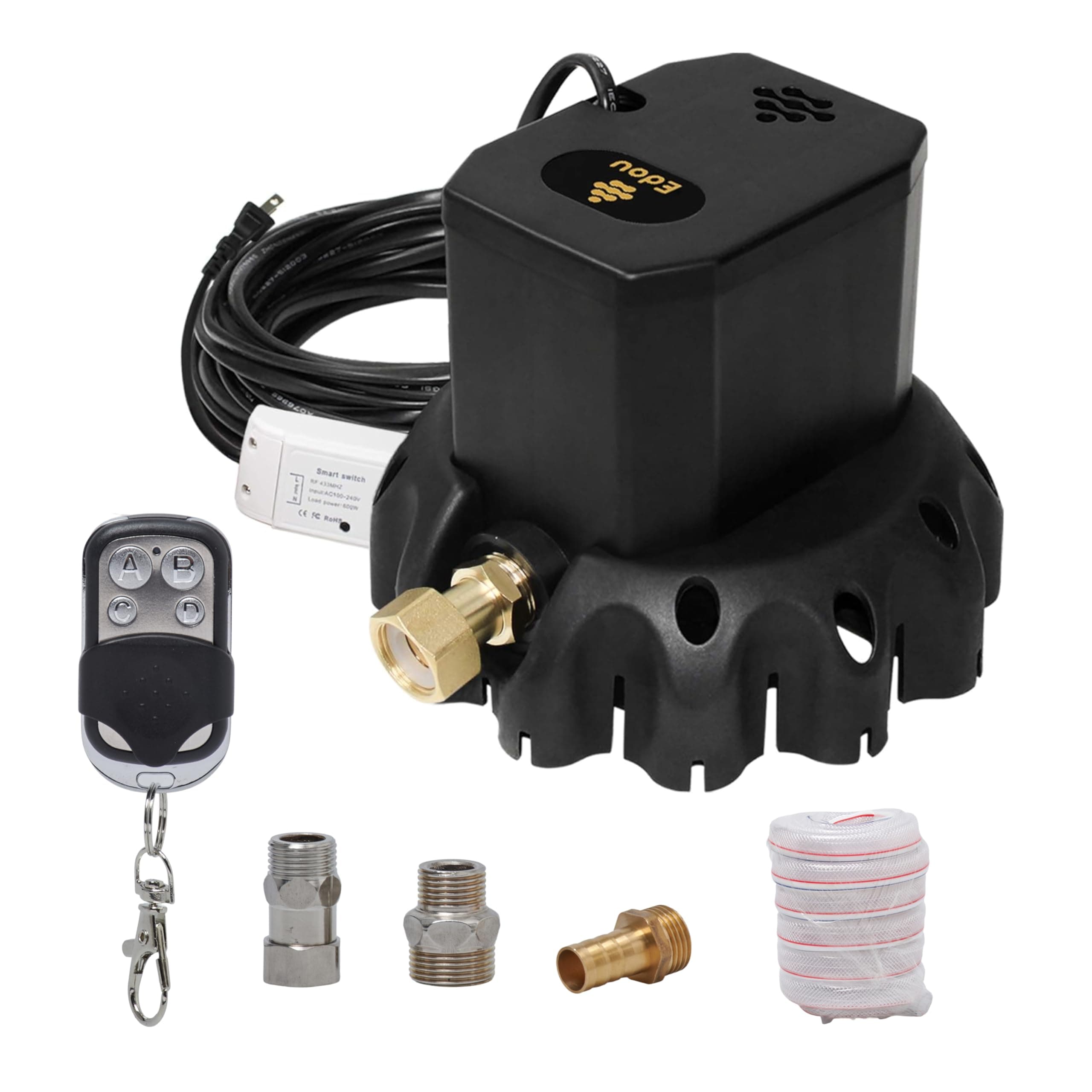 EDOU DIRECT Remote Control Pool Cover Pump Black Edition - Heavy-Duty, High-Efficiency Pump for Above Ground & Inground Pools - 1,200 GPH Max Flow, 75W, 16' Hose & 3 Adapters Included