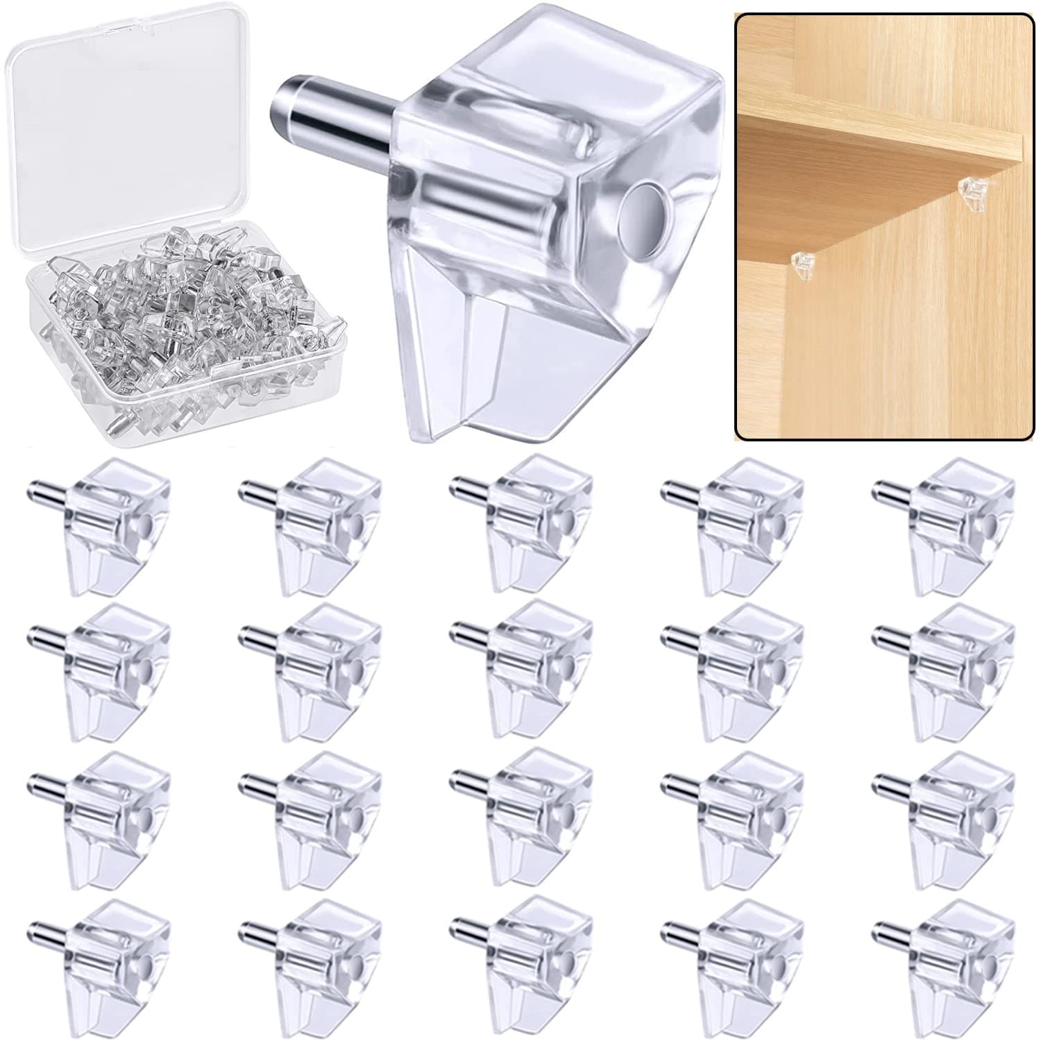 5 Millimeters Shelf Support Peg,Support Cabinet Shelf Pins,Clear Plastic Replacement Peg Cabinet Shelf Supports Pins for Kitchen Furniture Book Shelves Shelf Holder Locking Pins (20 Pieces)