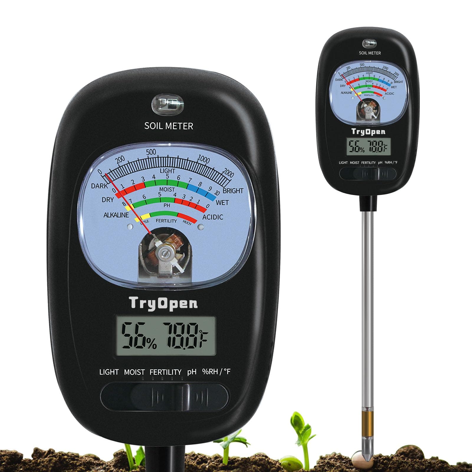 7-in-one Soil Test Kit, Soil Moisture Meter/PH Meter/Sunlight Intensity/Fertility Soil Tester, LCD Display Air & Soil Hygrometer Temperature for Garden, Farm, Lawn Care Moisture Meter for Hous Plants