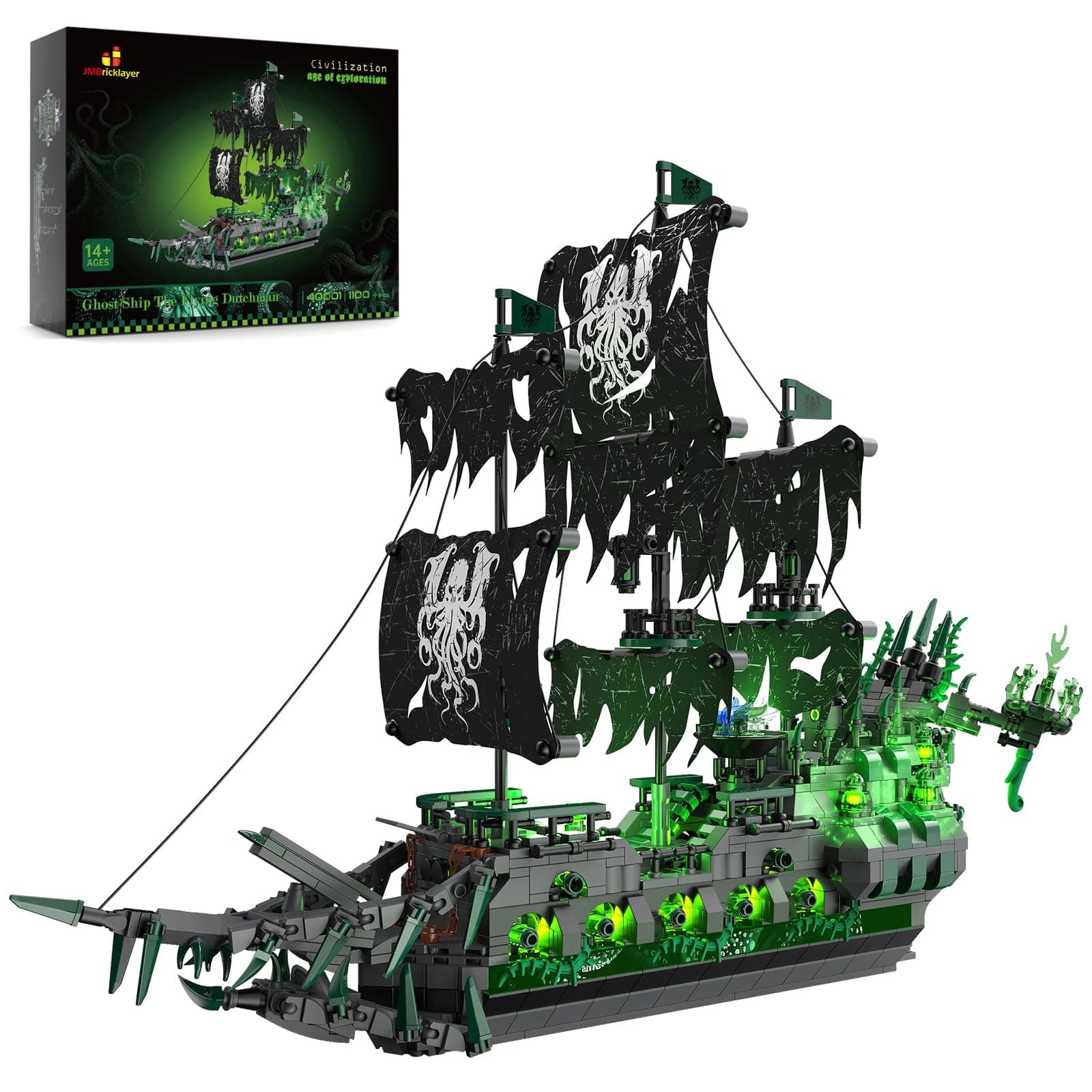 Pirate Ship Building Blocks Set with Lights Ghost Ship Flying Dutchman Pirate Ship Model Ship 40001 Adult Ship Model Building Ship Toy Halloween Decoration Birthday Christmas Gift Boy