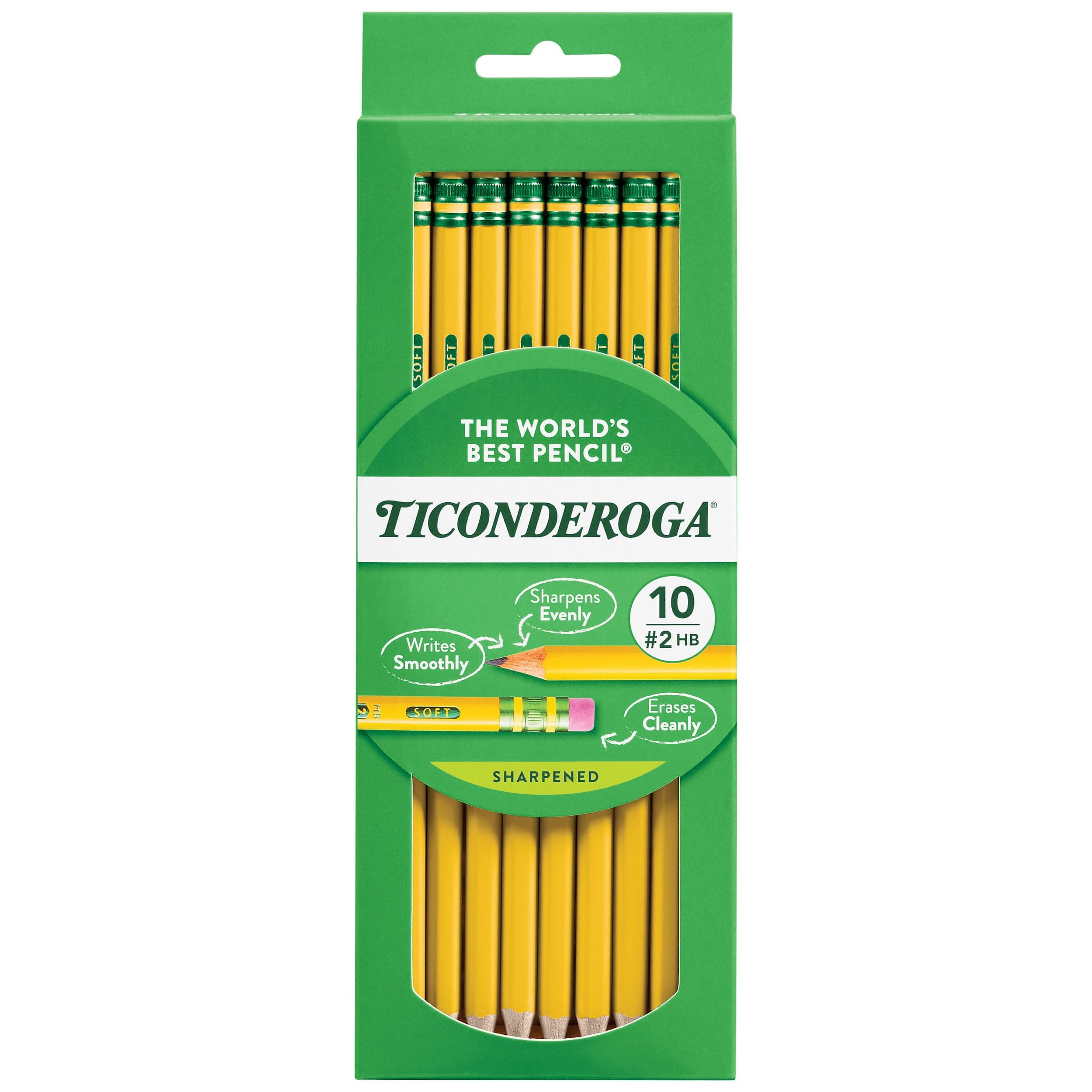 Wood-Cased Pencils, Pre-Sharpened, 2 HB Soft, Yellow, 10 Count