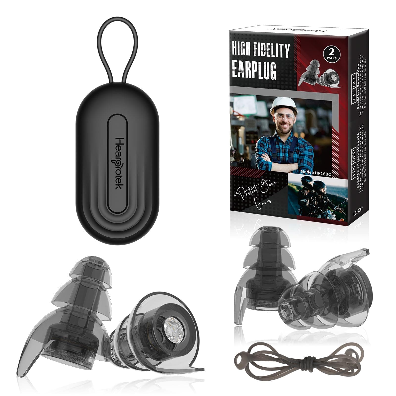 Ear Plugs for Work, 2 Pairs Noise Reduction Ear Plugs, Reusable High Fidelity Concert Corded Hearing Protection for Work Safety Motorcycle Construction Party Airplane Travel 26dB