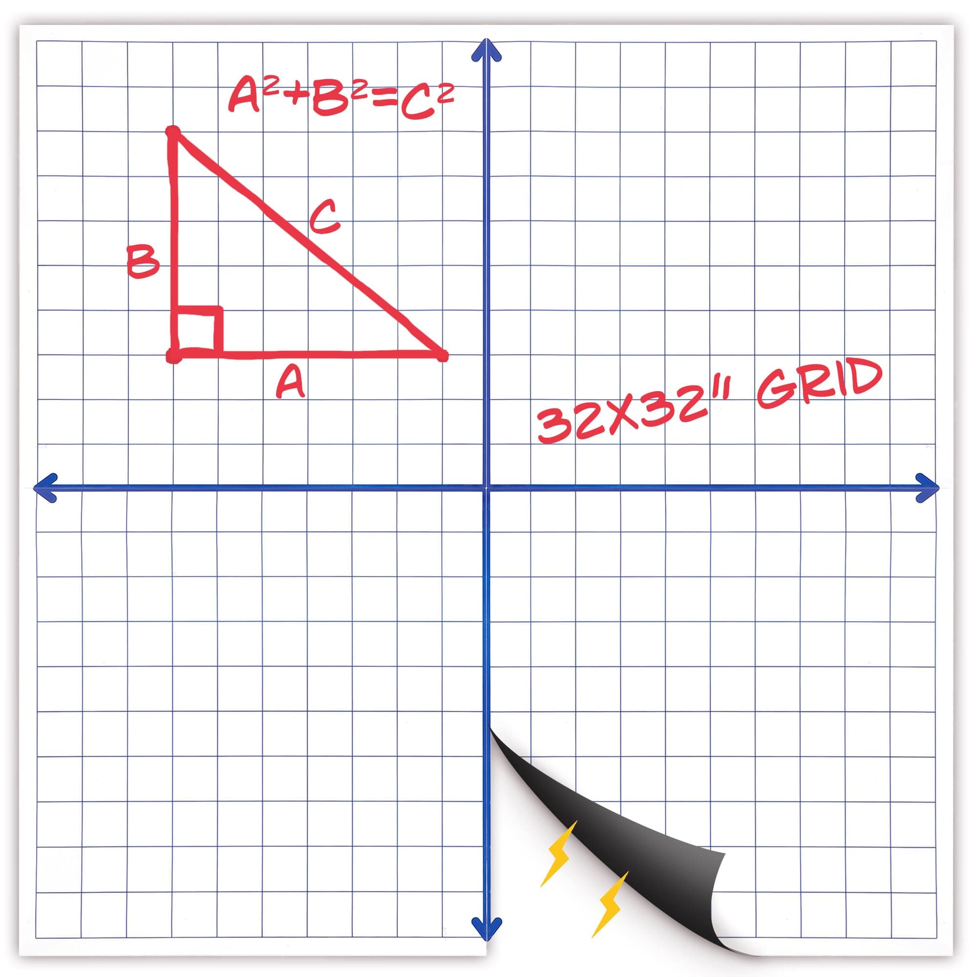 Houseables Magnetic Grid Whiteboard, Dry Erase Graph Board, Laminated Coordinate Whiteboards, 32"x32", White, XY Axis Graphing Lines, Magnet Boards with Gridlines for Math, School, Algebra, Geometry