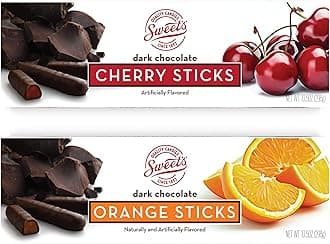 Sweet Candy Dark Chocolate Orange & Cherry Sticks - Chocolate Covered Candy - Orange & Cherry Flavors With Chocolate Coating - Old Fashioned Sweet Treat - Two (2) 10.5oz Boxes