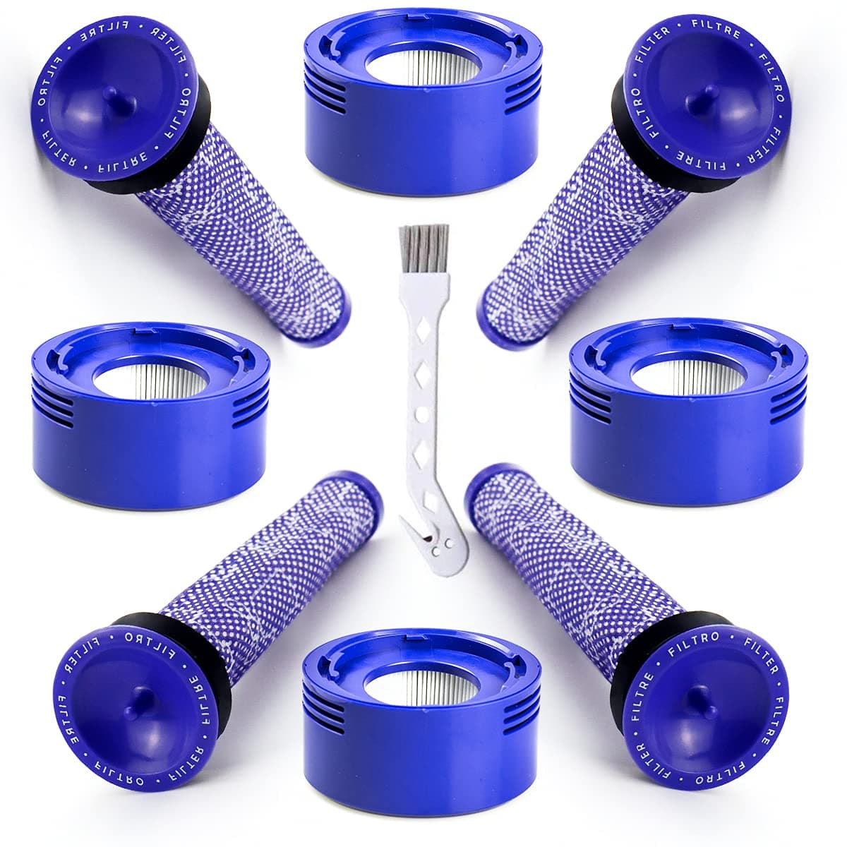 Filter Replacement for Dy.son V7, V8 Animal and V8 Absolute Cordless Vacuum, Replaces Part # 965661-01, 967478-01, 4 Pre Filter and 4 Post Filter with 1 Cleaning Brush