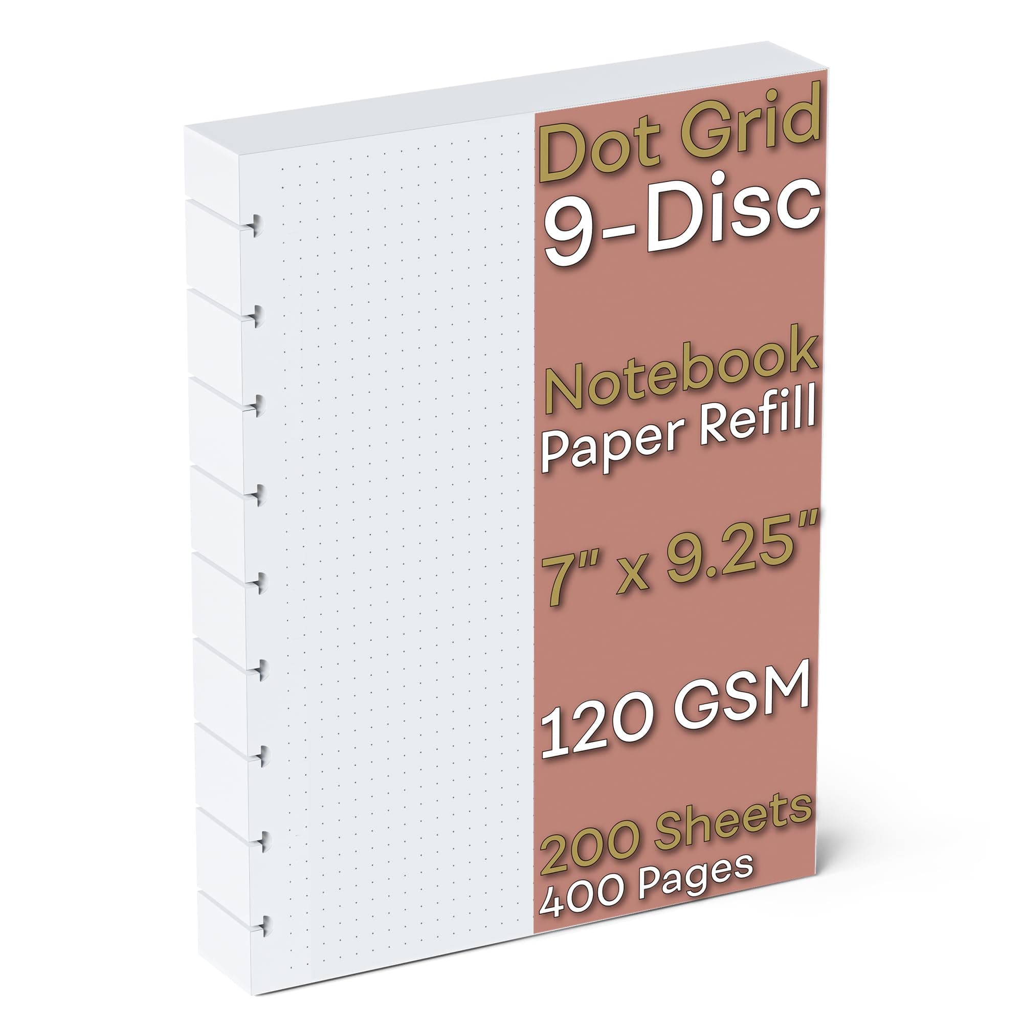 Discbound Dotted Grid Paper, 120 GSM Refill, 200 Sheets (400 Pages), 9 Disc Pre-Punched Happy Planner Inserts, Loose Leaf, White, 7 inch x 9.25 Inch
