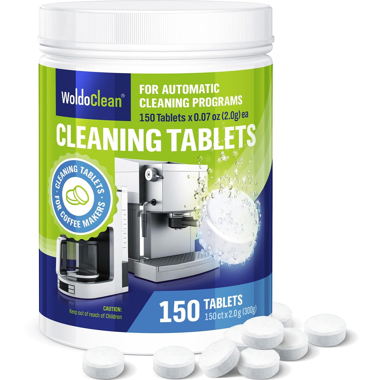 WoldoClean Cleaning Tablets for Espresso & Coffee Machine 150 Tabs - compatible with Breville Espresso Machines[Amazon-developed Certification] Compact by Design