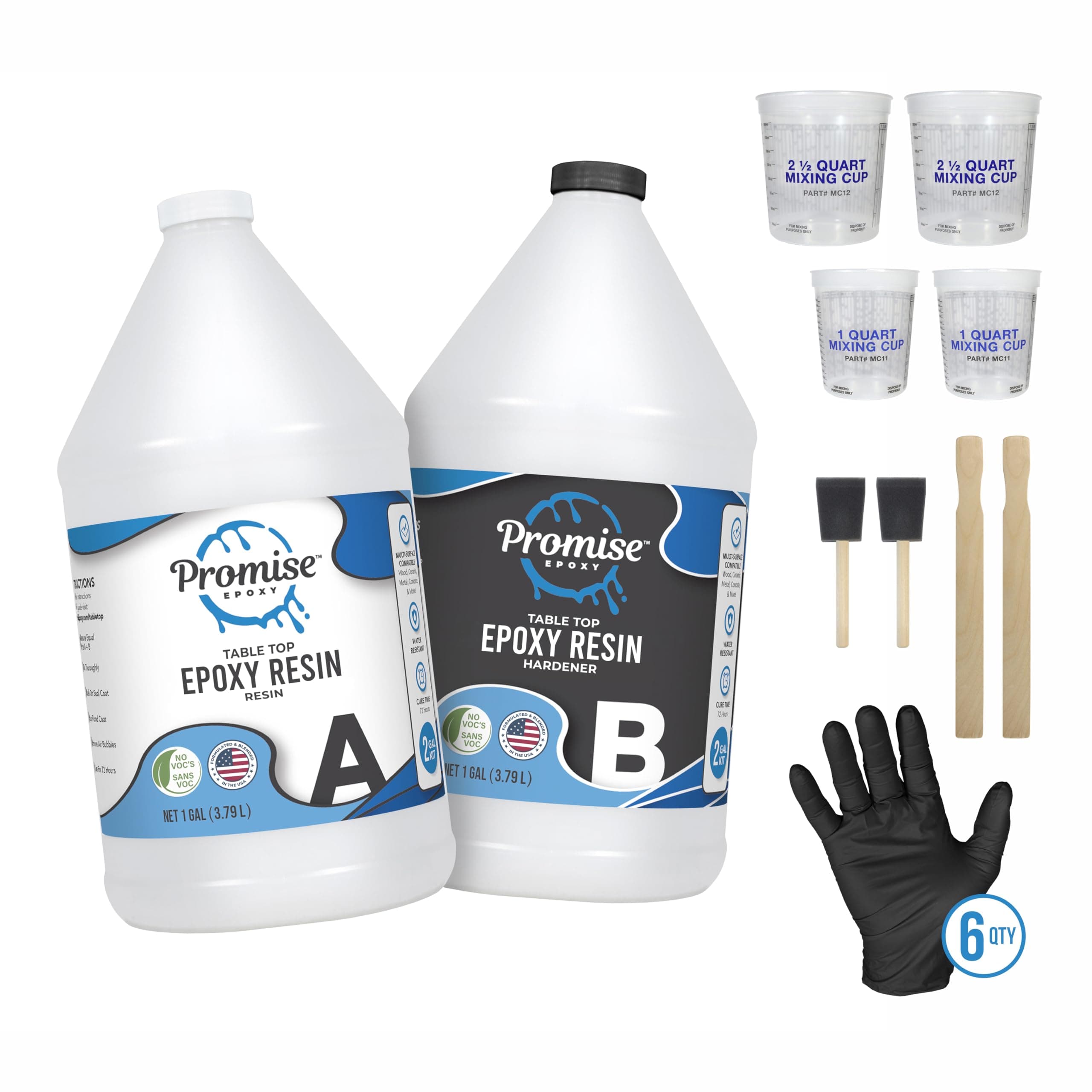 Table Top Epoxy Resin Kit 2-Gallon – Clear Coat for Table Top Art with Mixing Cups, Stir Sticks, Brushes, and Gloves, Hand Mix DIY Casting Supplies