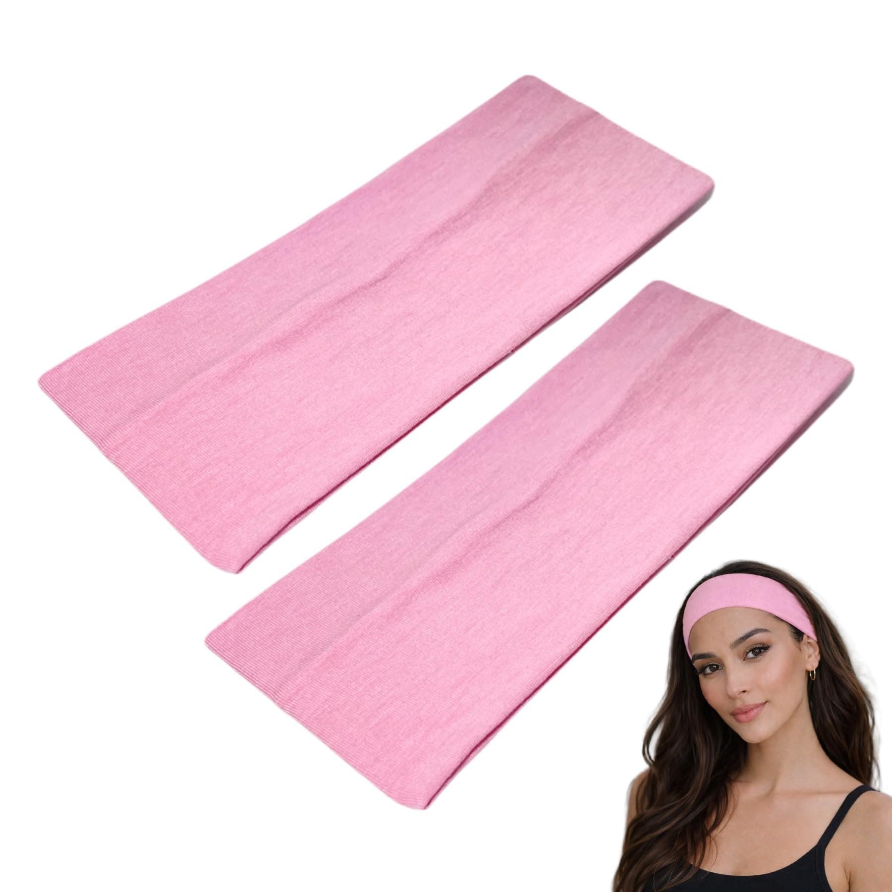WESTEND CHOICE 9cm Wide Headbands 2 Pack Soft Head Band Plain Stretchy Unisex Kylie headband Bandeau Headbands for Women & Men Gym Yoga Hair Band (Light pink)