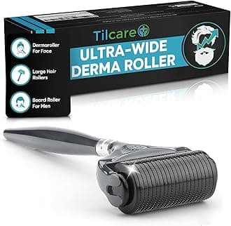 Beard and Hair Ultra Wide Derma Roller (1Pack) by Tilcare - Sterile 1200 Grade A Titanium Microneedles Titanium Derma Roller 0.25mm