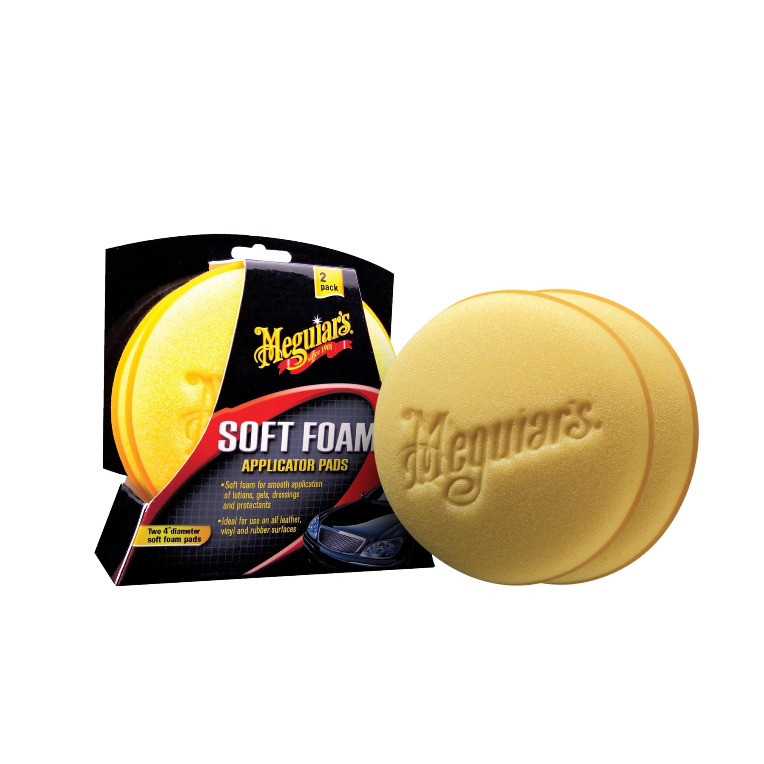 Meguiar's 4” Soft Foam Applicator Pads - Hand Detailing Pad Ideal for Applying Scratch Removers, Polishes, Waxes, Dressings, and Interior Detailing Products - The Perfect Detailing Accessory, 2 Pack