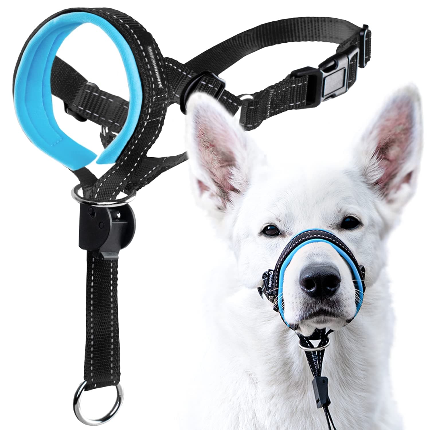GoodBoyDog Head Halter with Safety Strap - Stops Heavy Pulling On The Leash - Padded Headcollar for Small Medium and Large Dog Sizes - Head Collar Training Guide Included (Size 2, Blue)