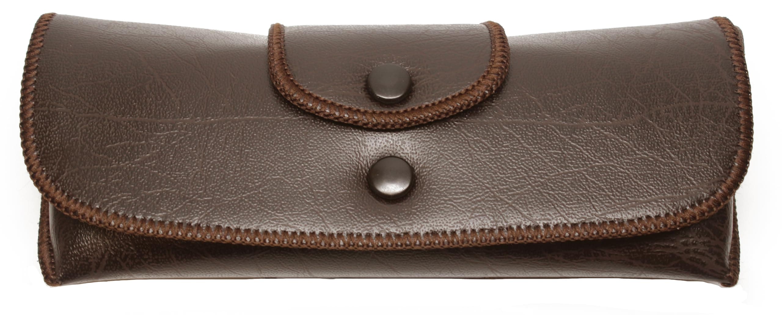 Calabria Double Snap Belt Loop Eyeglass Case PU Leather Brown Old School Vintage Eye Glasses Pouch Semi-Hard Sunglass Holder