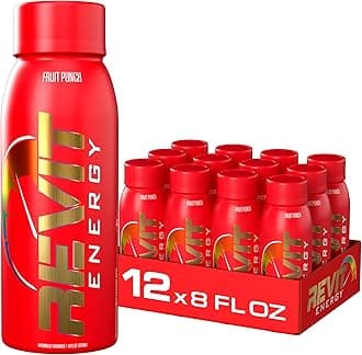 Steel Revit Energy Drink Fruit Punch 8oz (12-Pack) | 300mg Caffeine, 7 Essential Vitamins | Sugar-Free, Resealable Cap, All-Day Energy