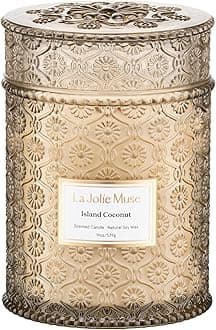 LA JOLIE MUSE Vanilla Coconut Candle – Coconut, Freesia & Vanilla | 19 oz Large Wooden Wick Candle | Natural Soy Wax | 90 Hours Clean Burn | Gift-Ready for Hosts & Gatherings | Elegant Home Décor