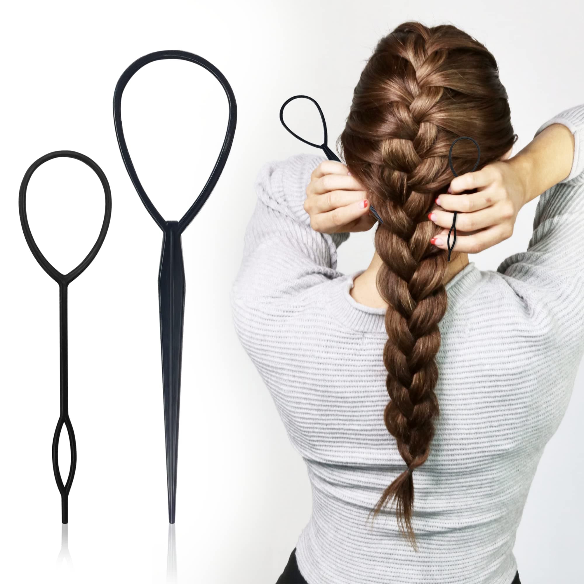 Global Quickly 2 Pcs Topsy Tail Hair Braiding Tool - Plastic Ponytail Maker Styling Tool and Accessory With Bonus Holder - 2Pcs