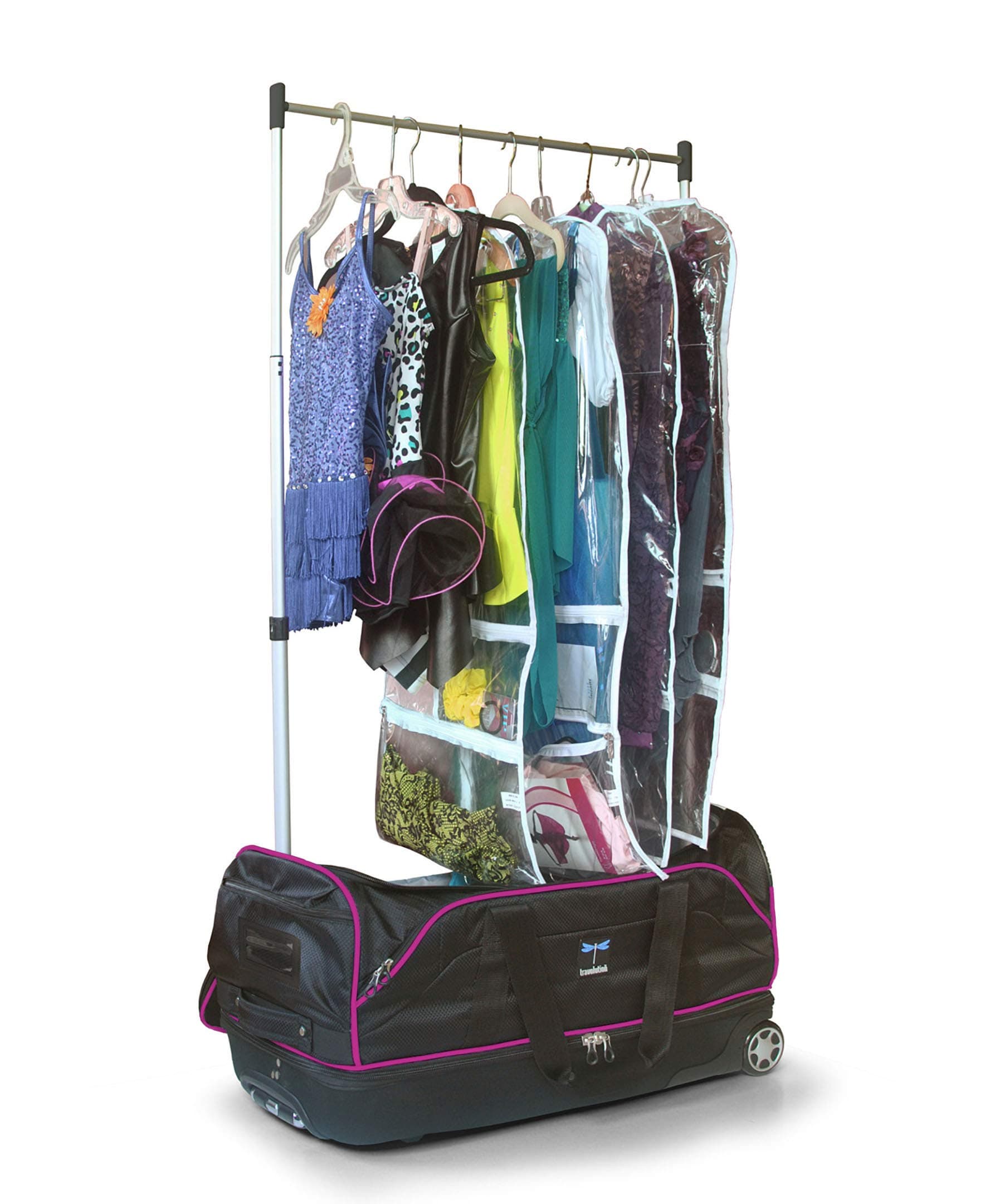 Travolution® - Original 28” Wheeled Drop-Bottom Travel Duffel with Garment Rack, Pink Trim