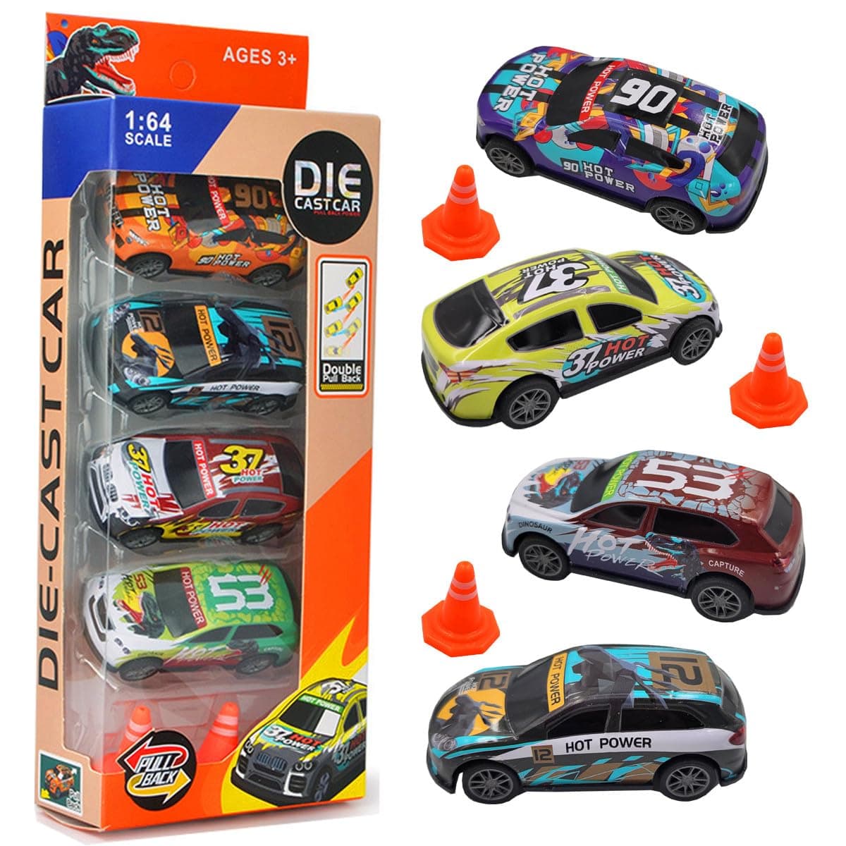 4Pack/10Pack Pull Back Racing Cars Die cast Race Car Vehicles,3 Inch Metal Friction Powered Car Toys Double Pull Back Cars for Toddlers (4Pack)