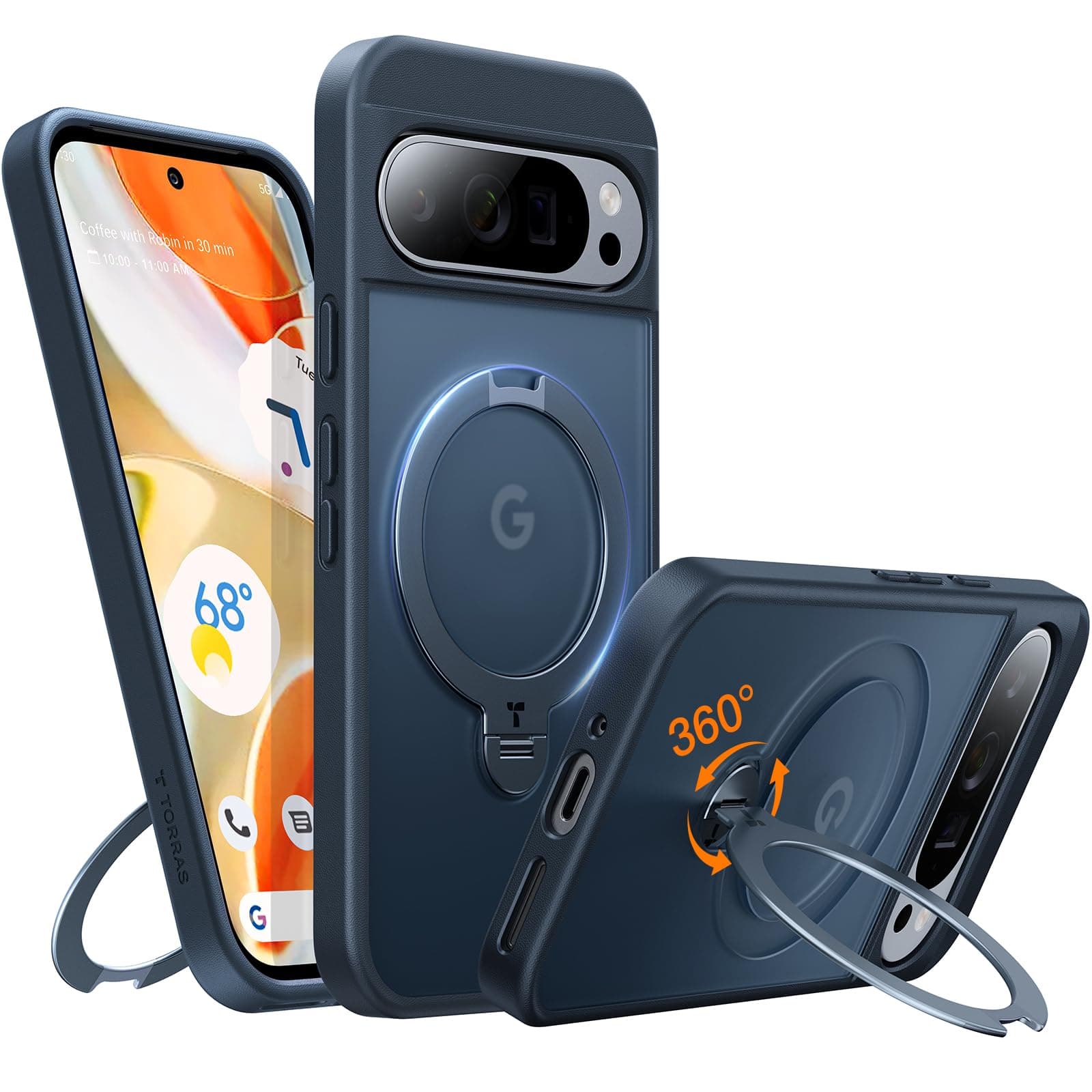 360 Spin Magnetic Stand for Google Pixel 9 Pro XL case, 12FT Mil-Grade Drop Protection, Compatible with Magsafe, Slim Google Pixel 9 Pro XL Phone Case with Kickstand, Black